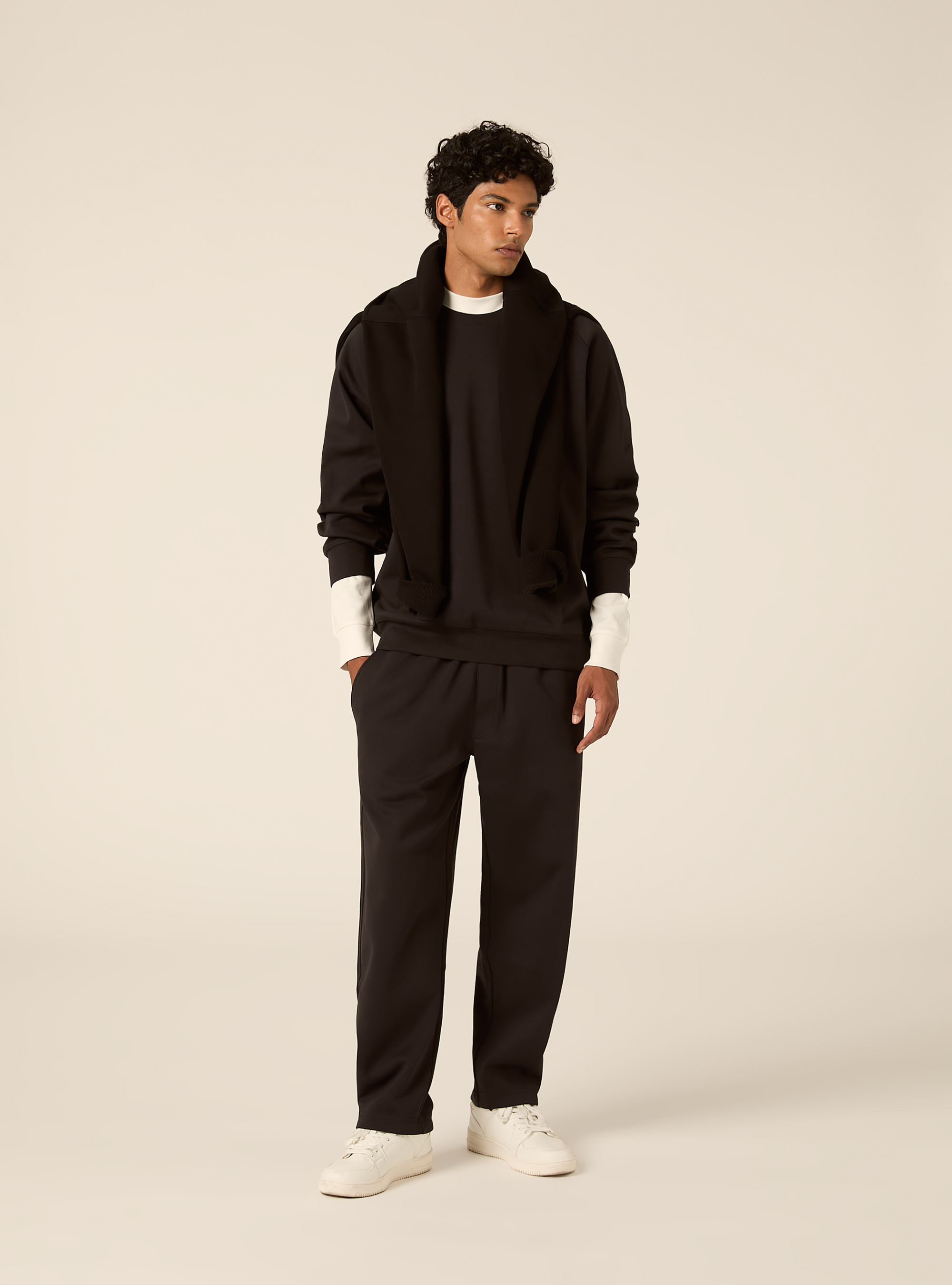 Sweat col rond avec manches raglan en tissu interlock, BK3 BLACK CHARCOAL