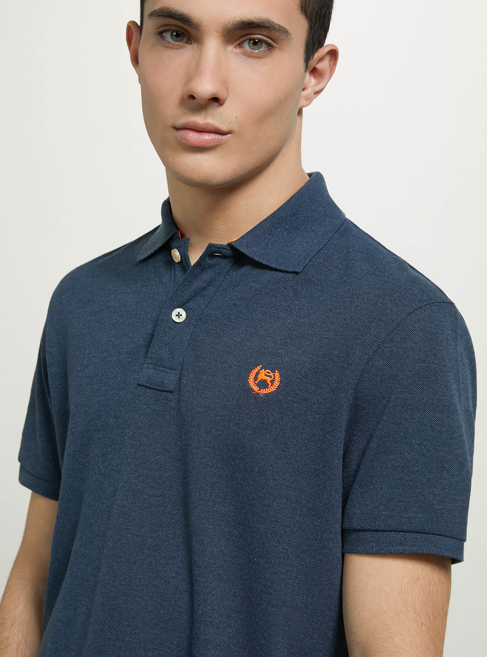 Cotton piqué polo shirt with embroidery, MBL2 BLUE MEL MED