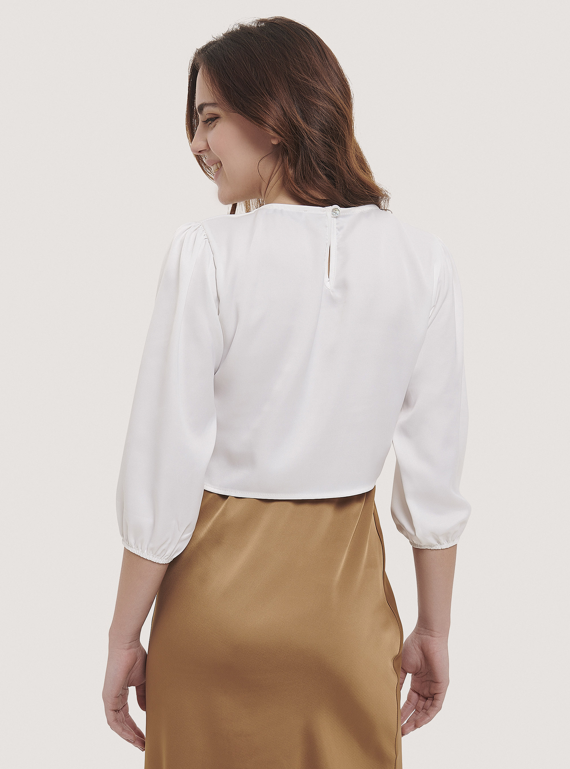 Satin blouse with knot, WHITE