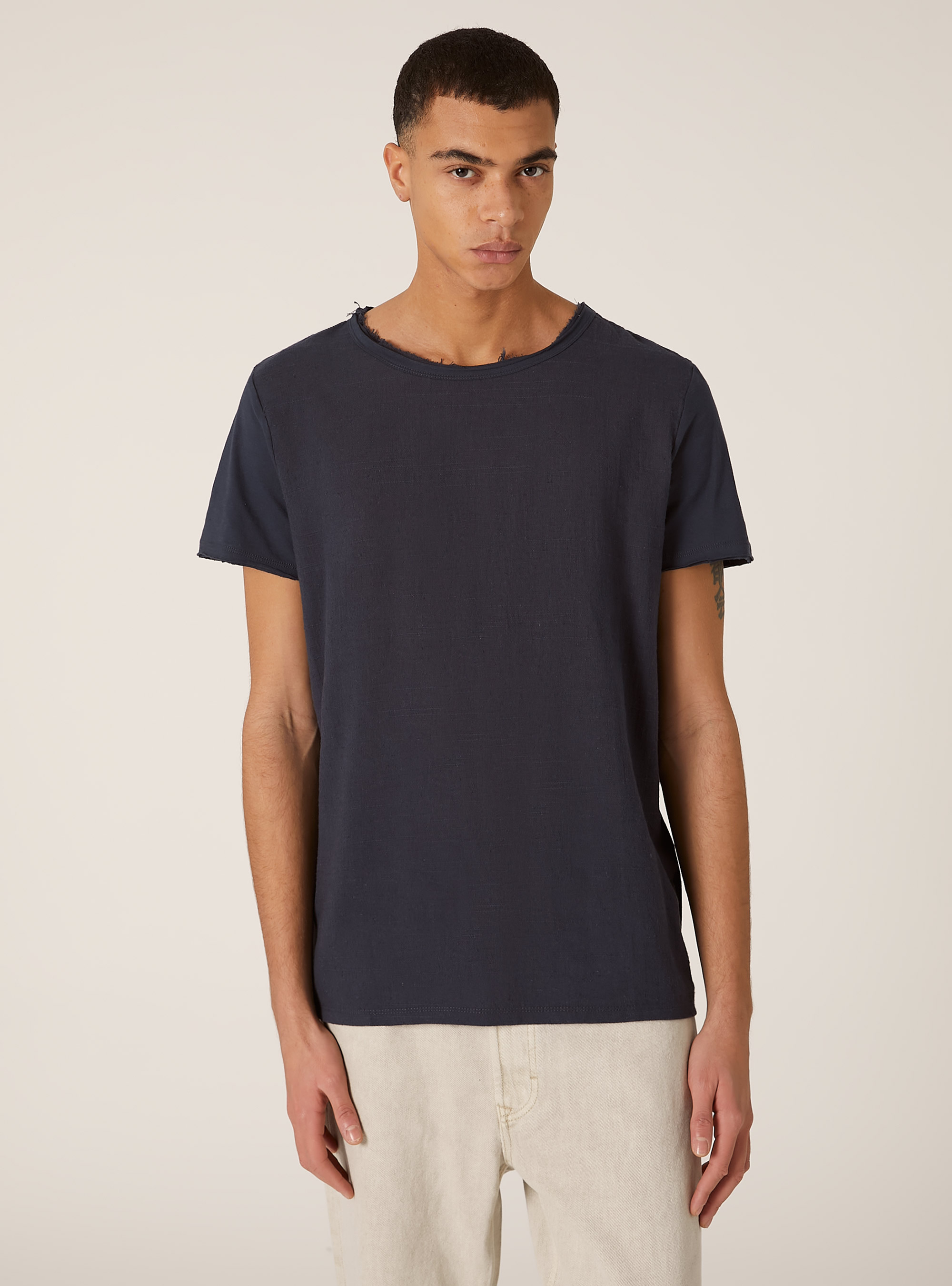 Linen blend short-sleeved T-shirt, NA2 NAVY MEDIUM