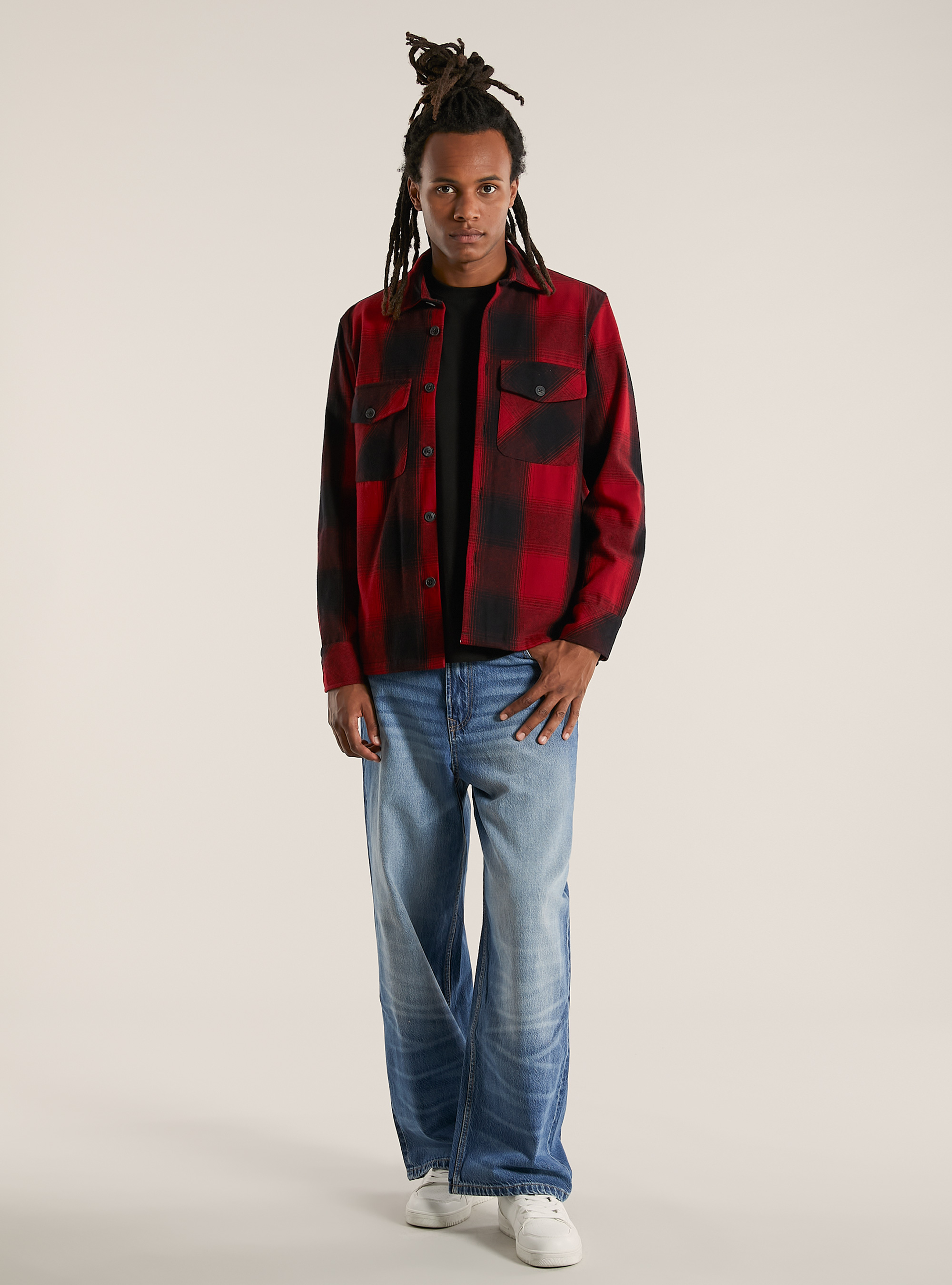 Checked shirt jacket, RD2 RED MEDIUM