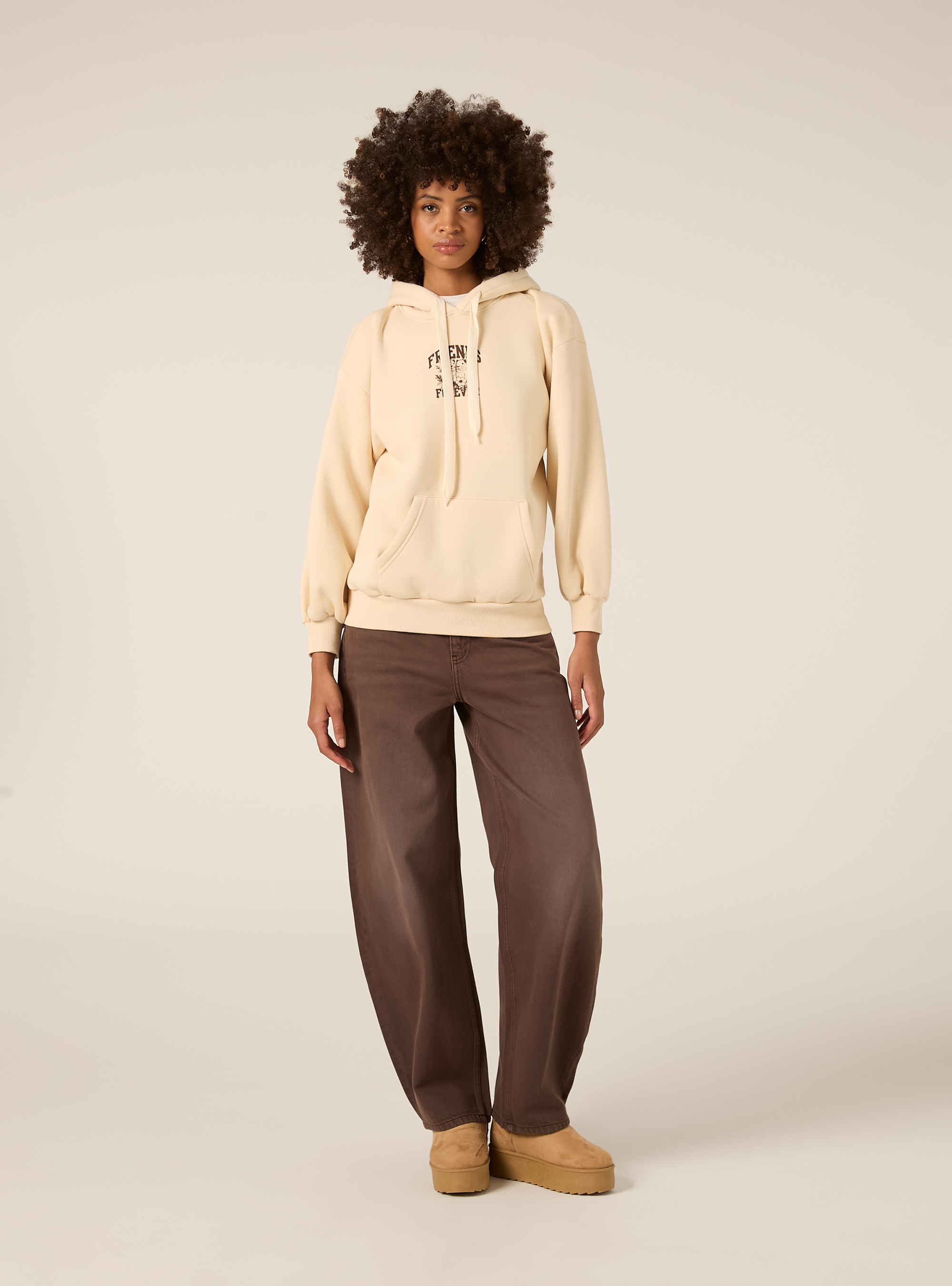 Sweat oversize à capuche et imprimé, CR2 CREAM MEDIUM