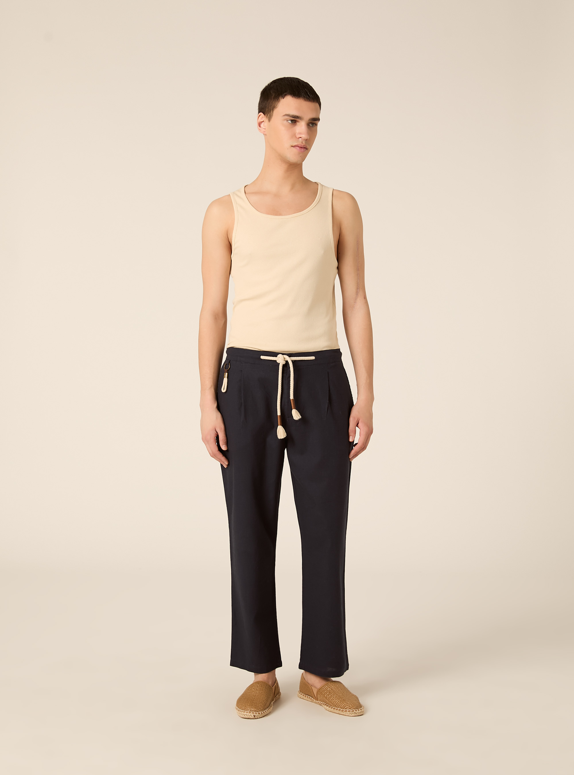 Pantaloni misto lino con coulisse, NA2 NAVY MEDIUM