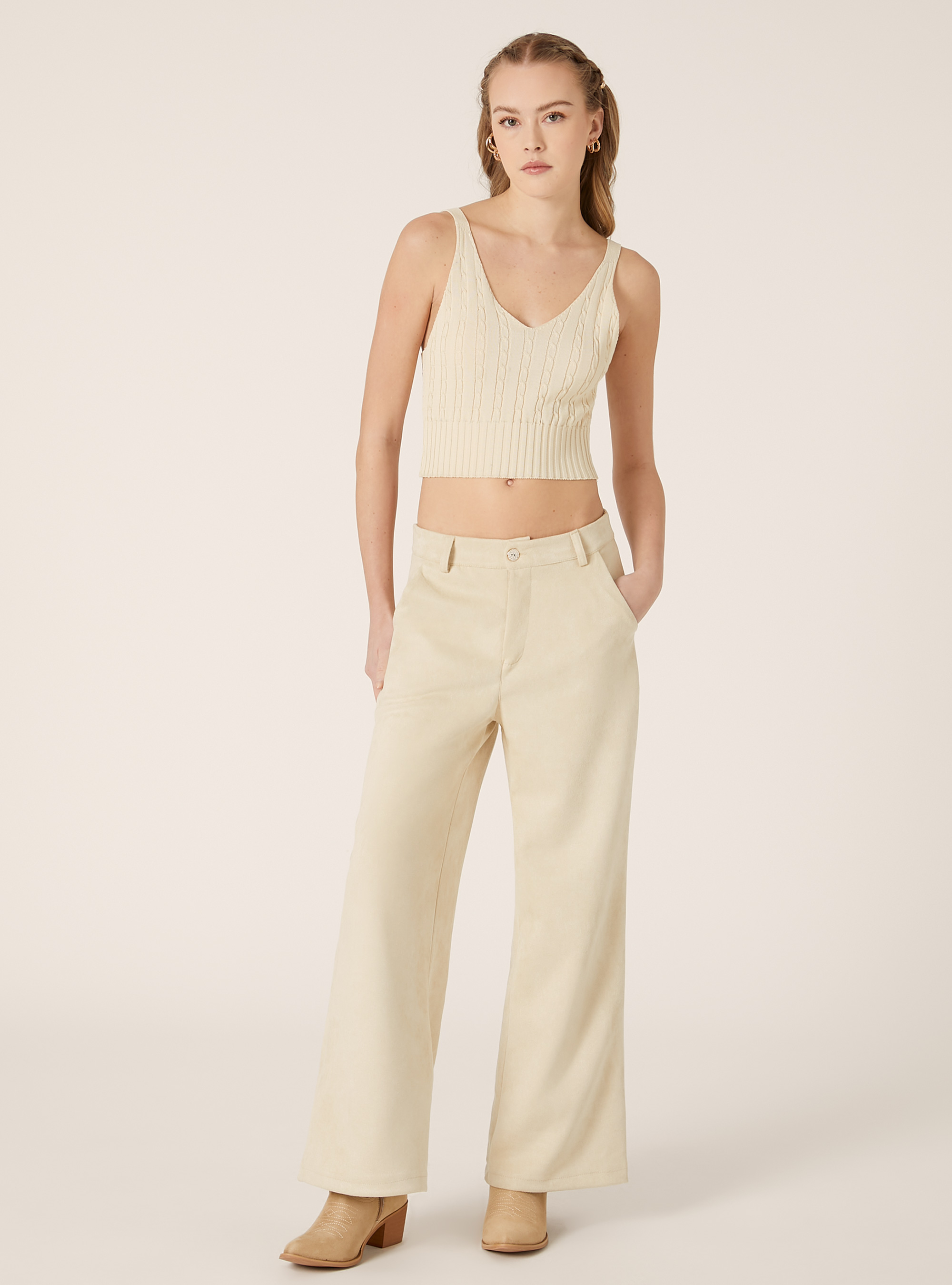 Suede-effect tailoring trousers, BG3 BEIGE LIGHT