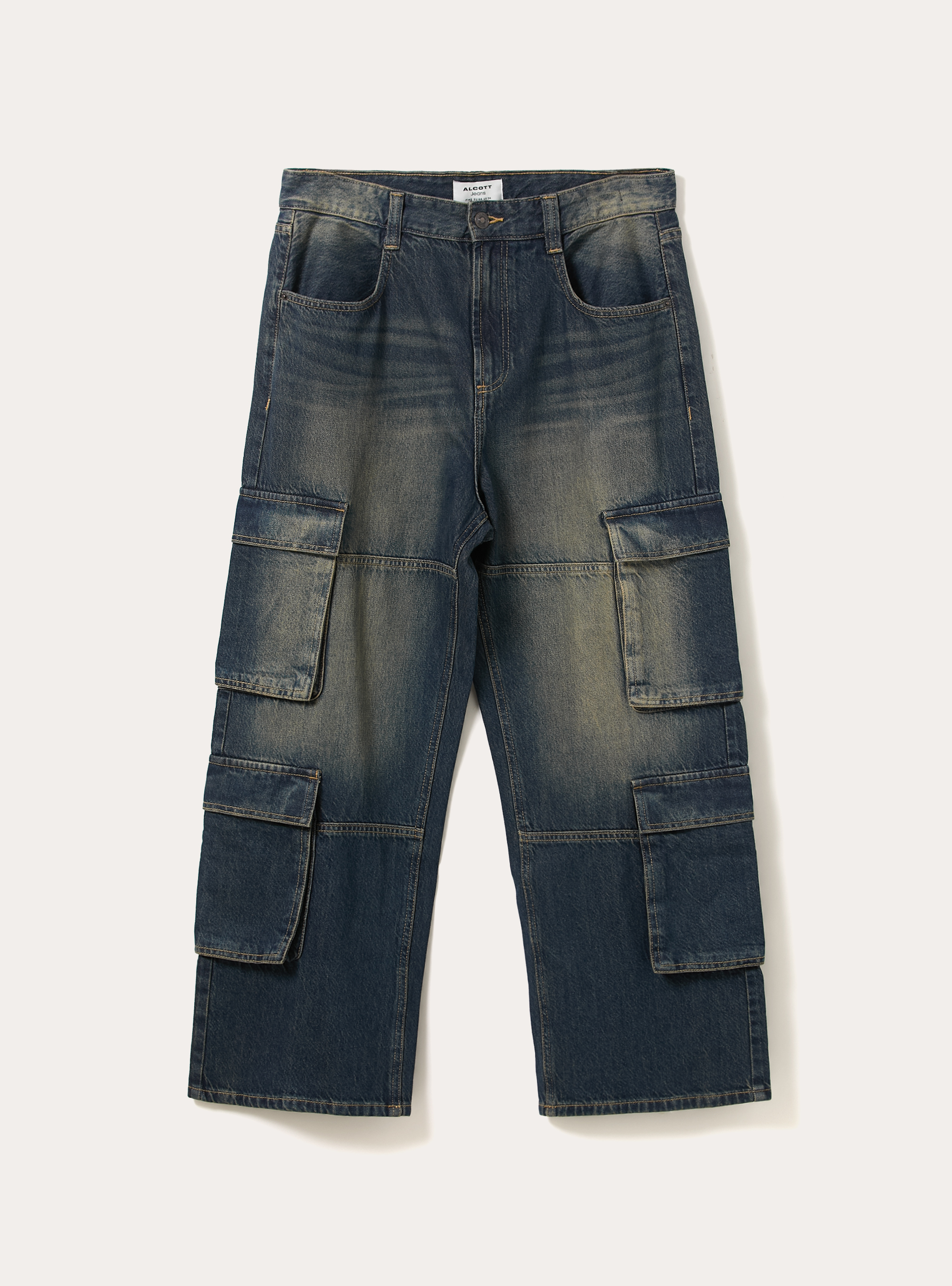 Cargo jeans, D100 BLUE DARK OVERDYE