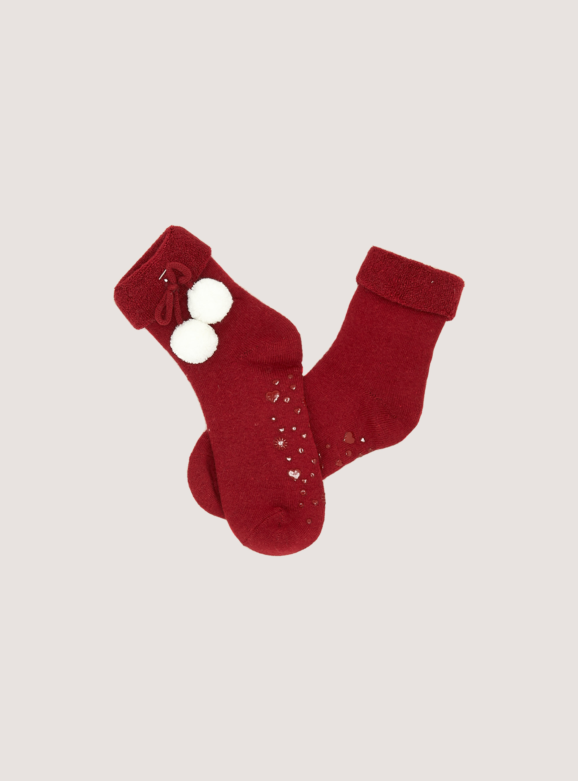Slip-on socks with pom-poms, RD2 RED MEDIUM