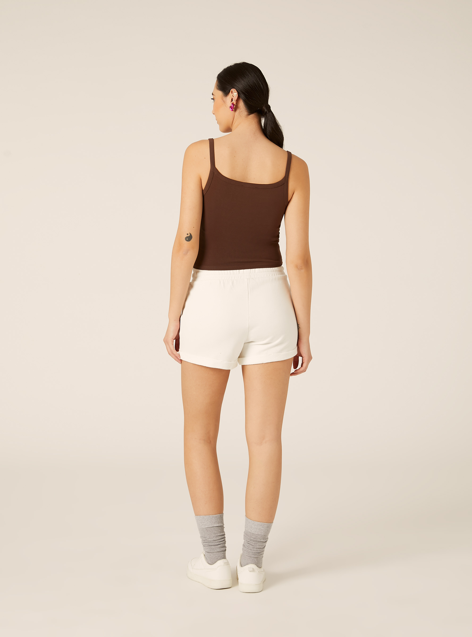 Canotta crop a coste basic, BR2 BROWN MEDIUM
