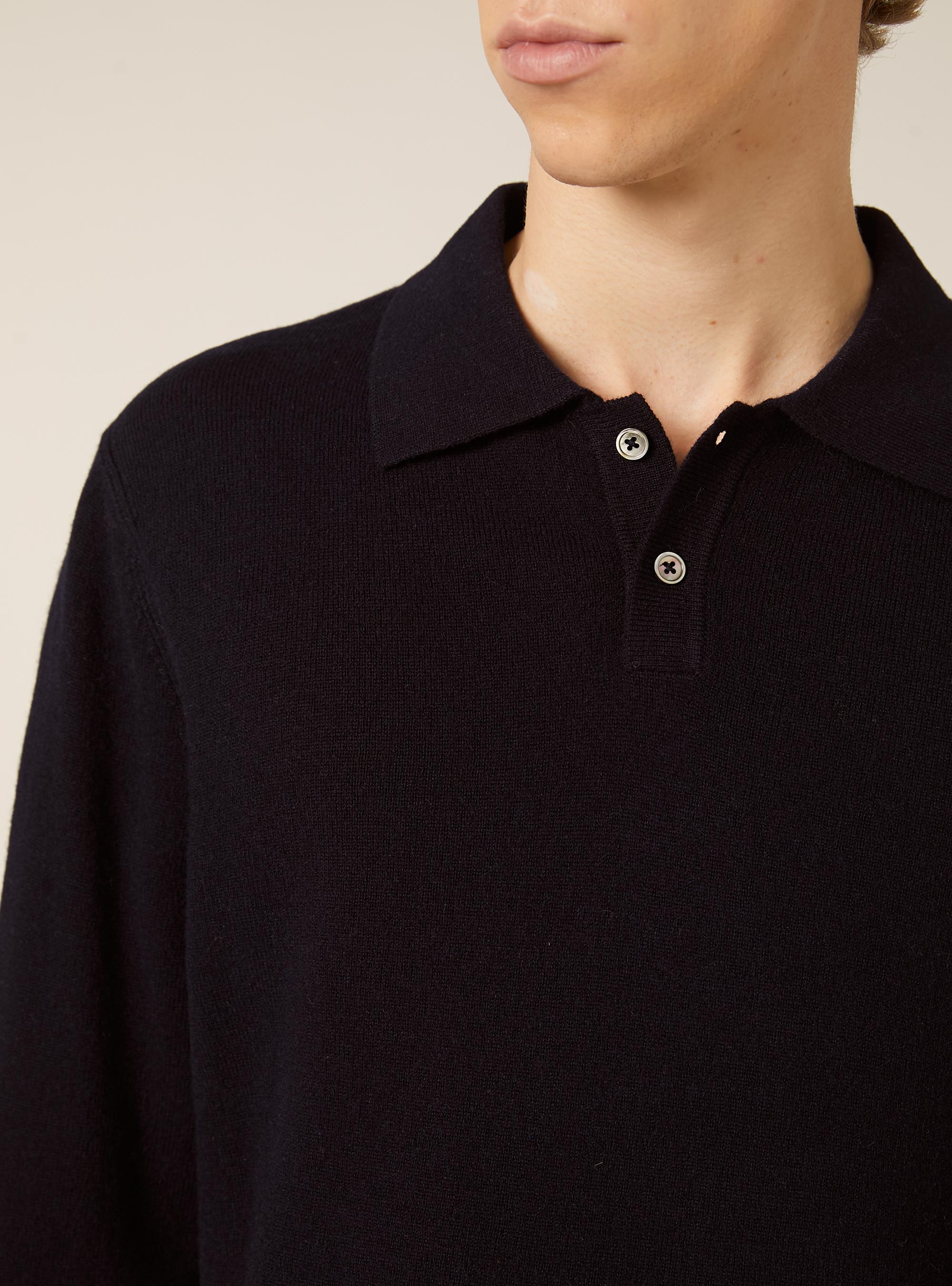 Polo in maglia mezza placchetta in cashmere, NA1 NAVY DARK