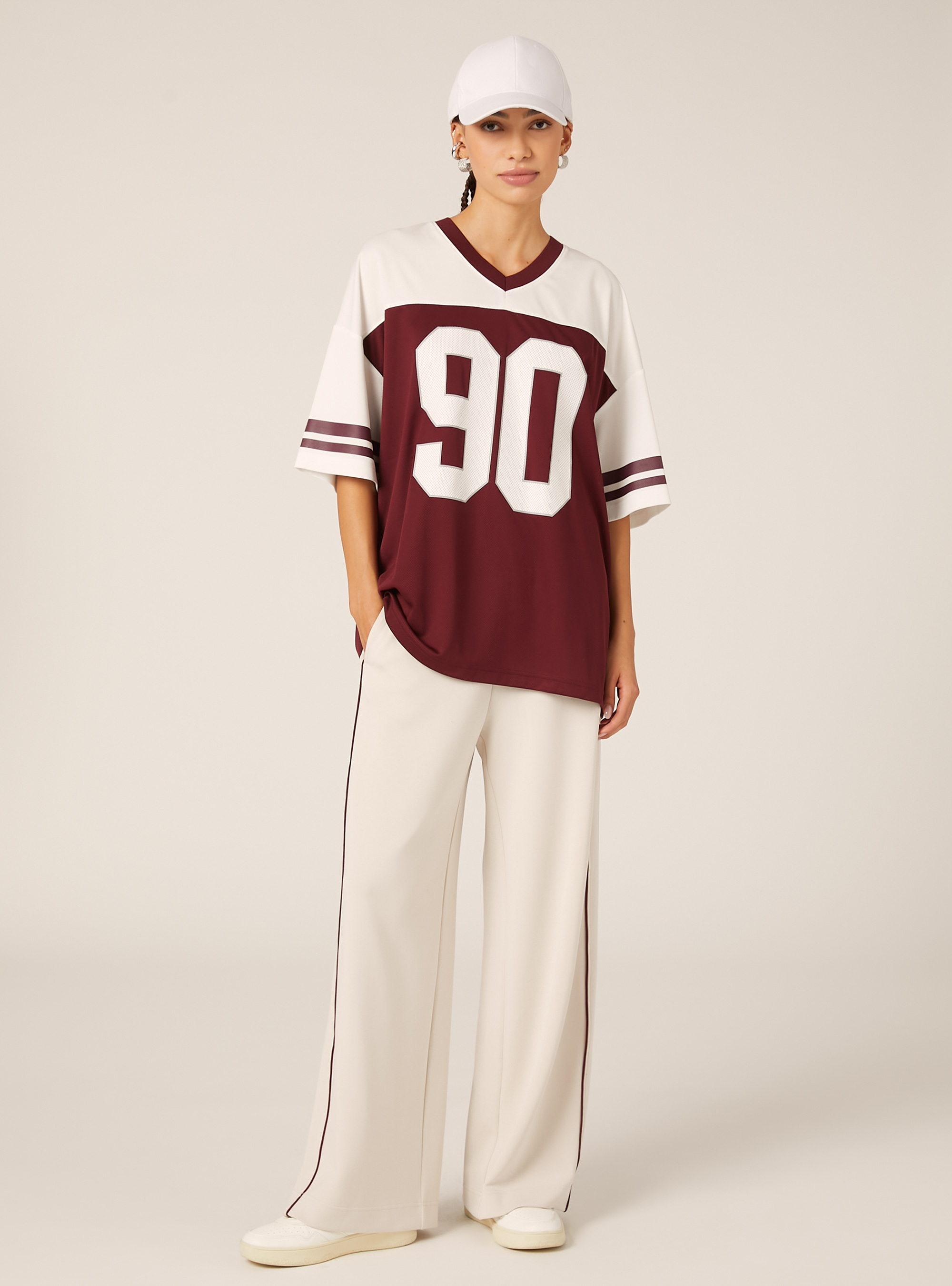 Oversize-T-Shirt mit Grafik, BO2 BORDEAUX MEDIUM