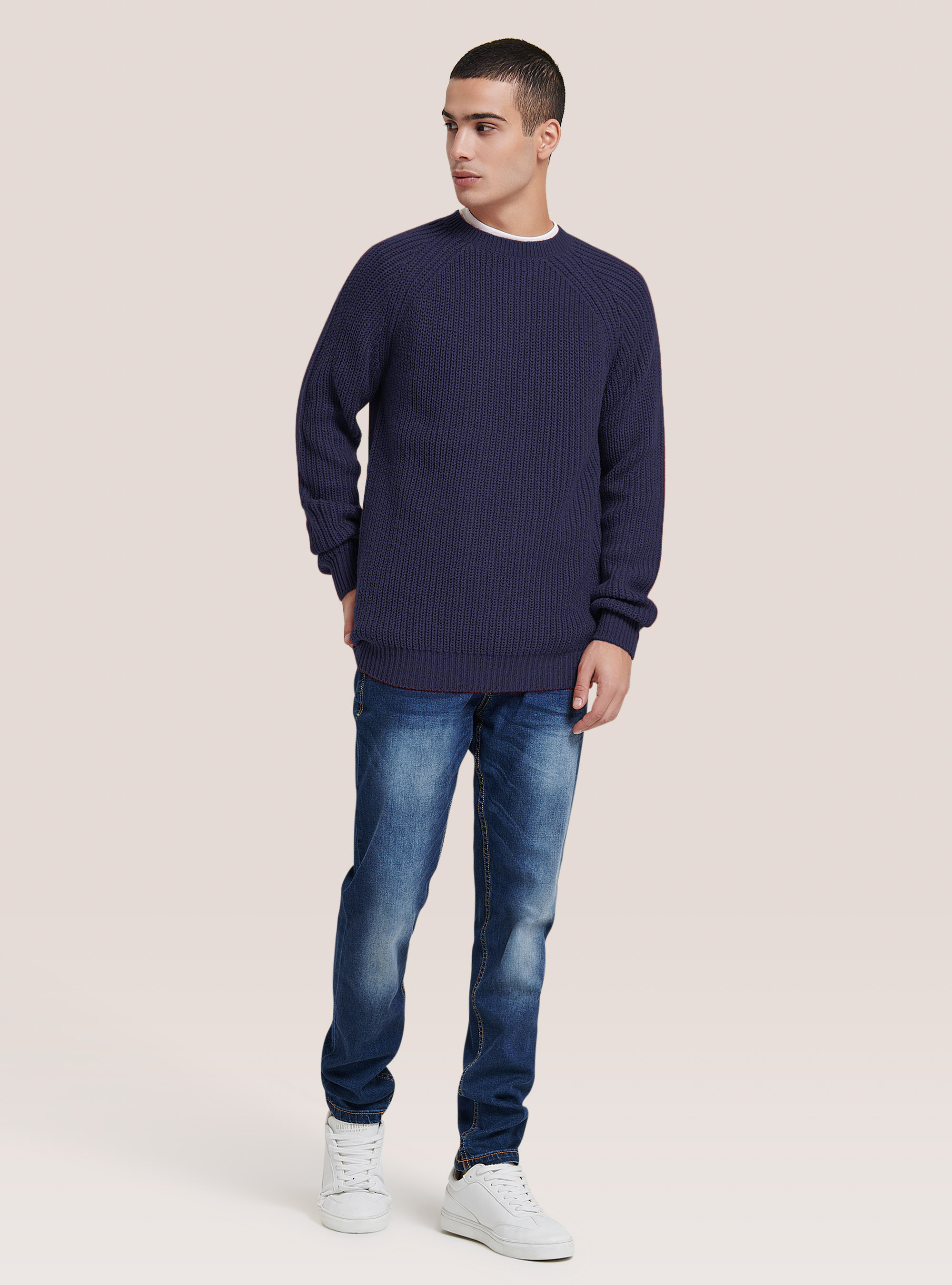 English rib crew-neck pullover, NA1 NAVY DARK