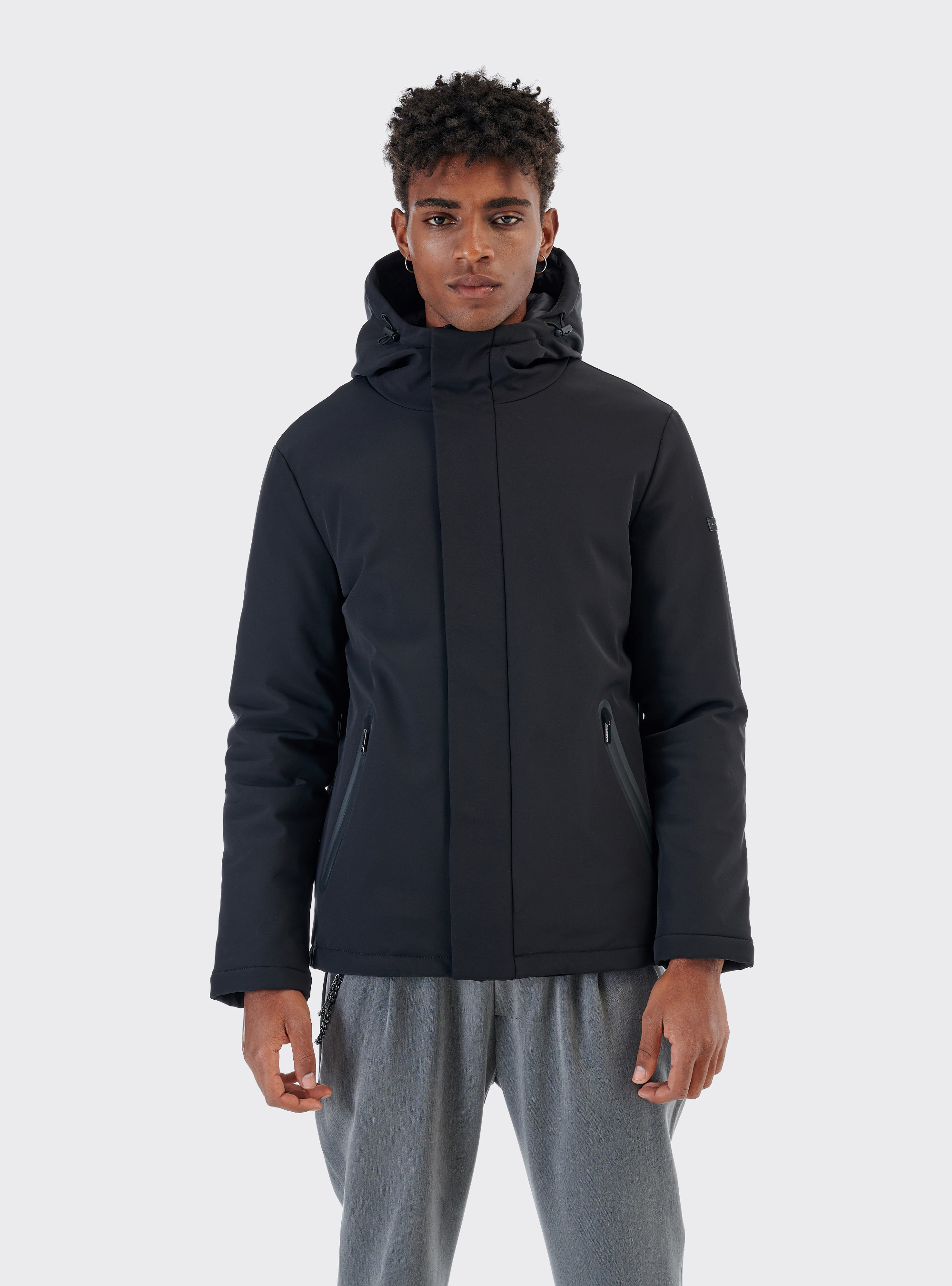 Blouson en tissu technique avec capuche, C101 BLACK