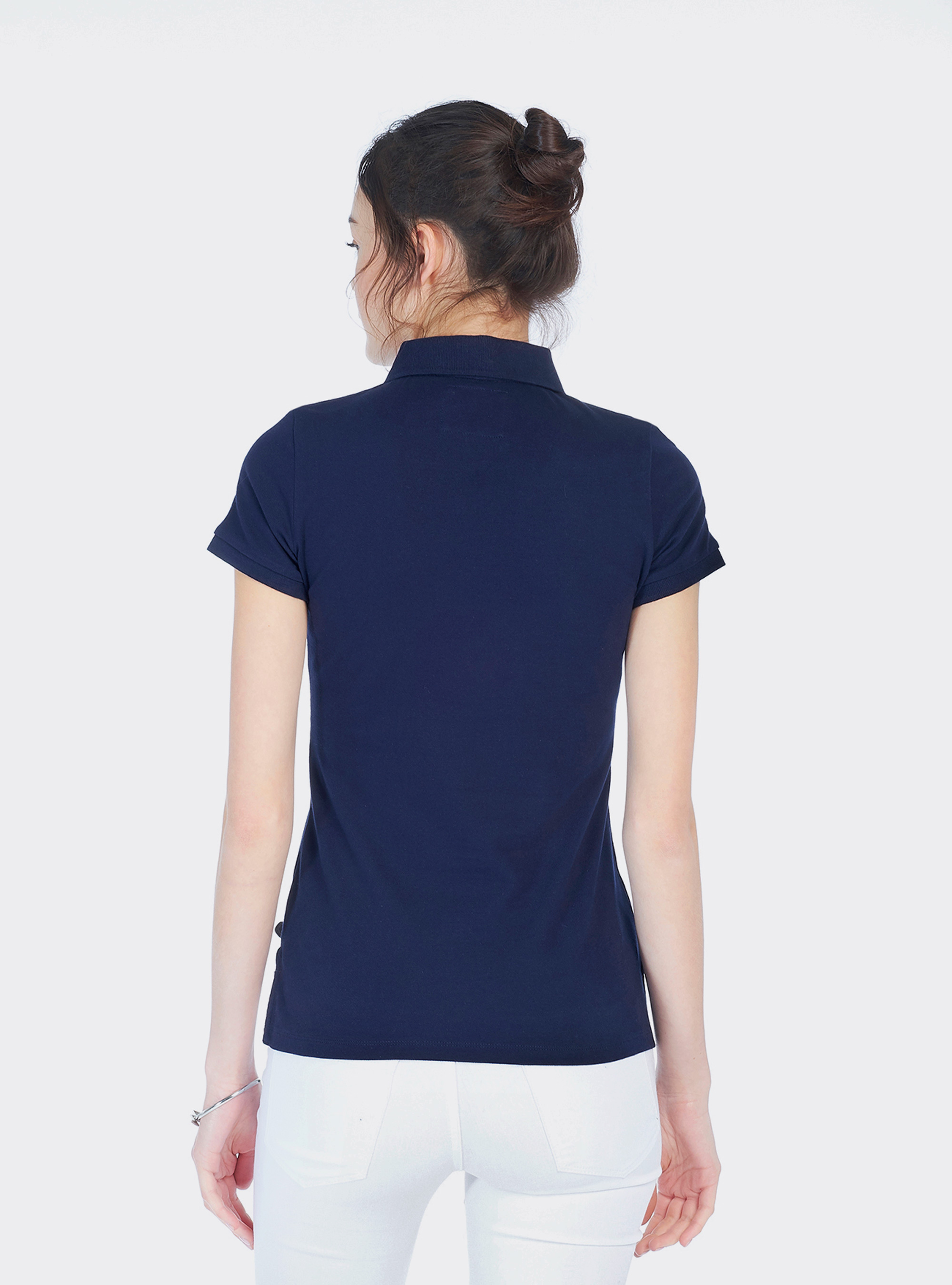 Polo in cotone piquet con ricamo, BLU