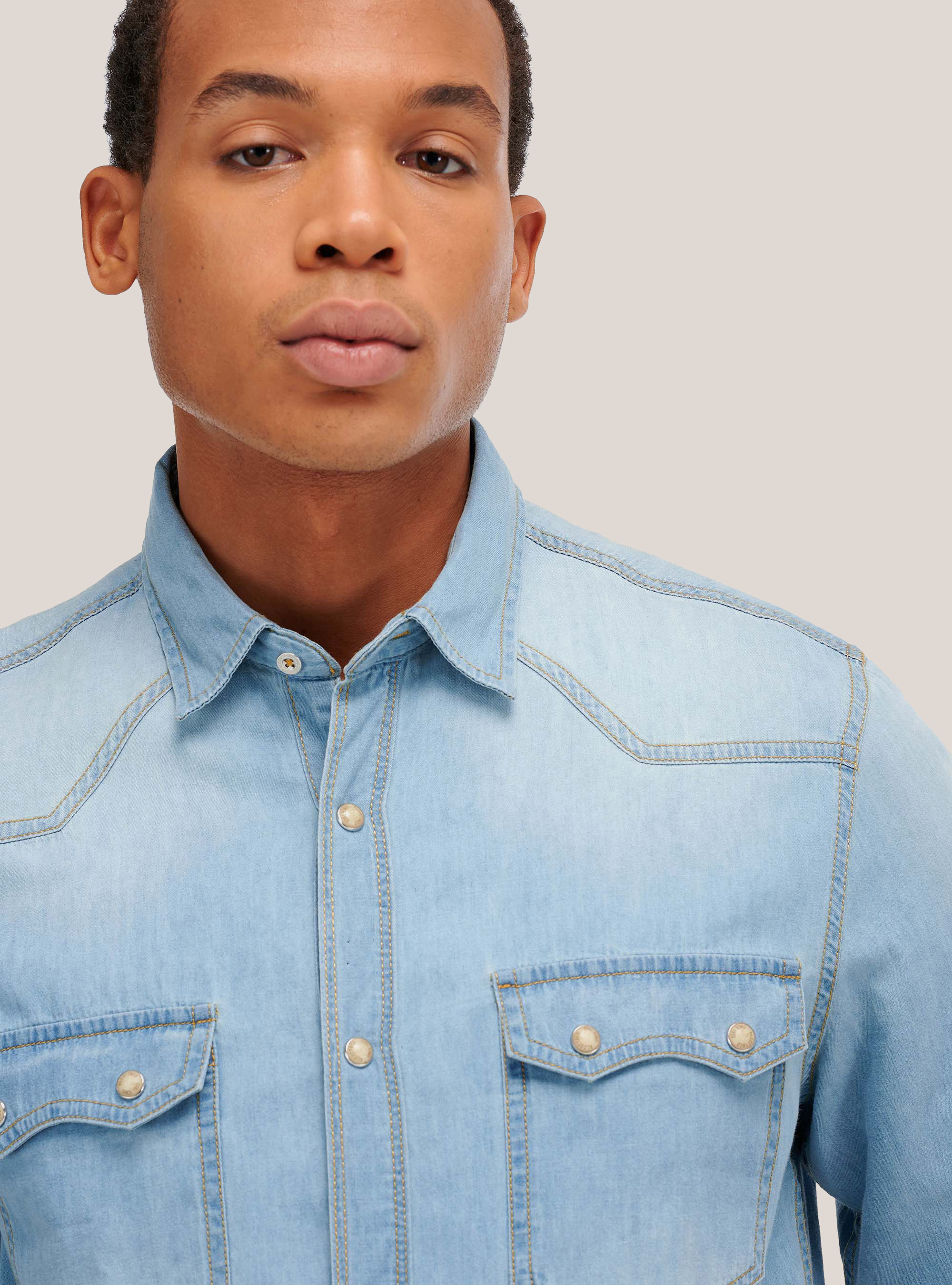 Denim shirt with long sleeves, AZURE