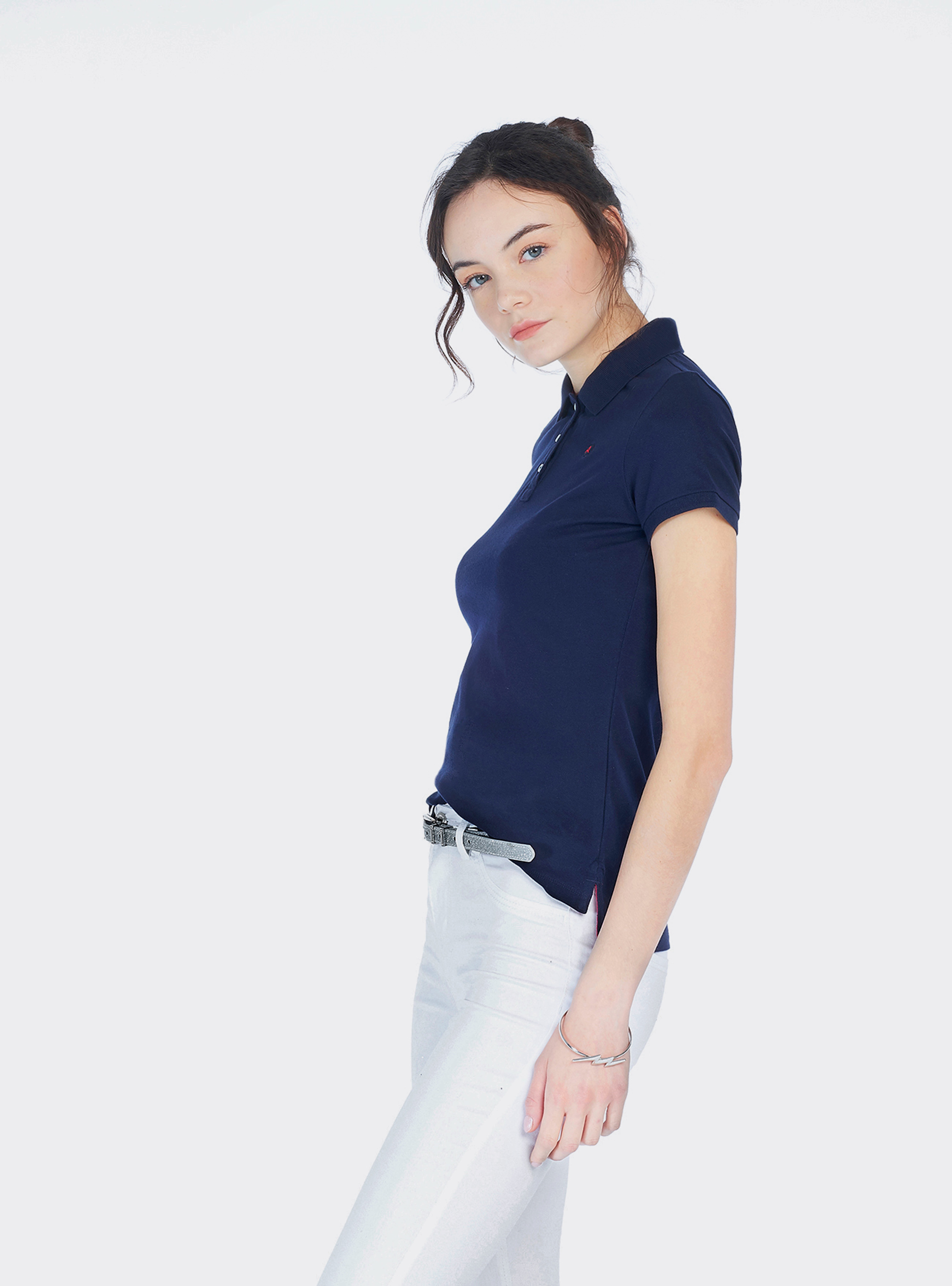 Polo in cotone piquet con ricamo, BLU