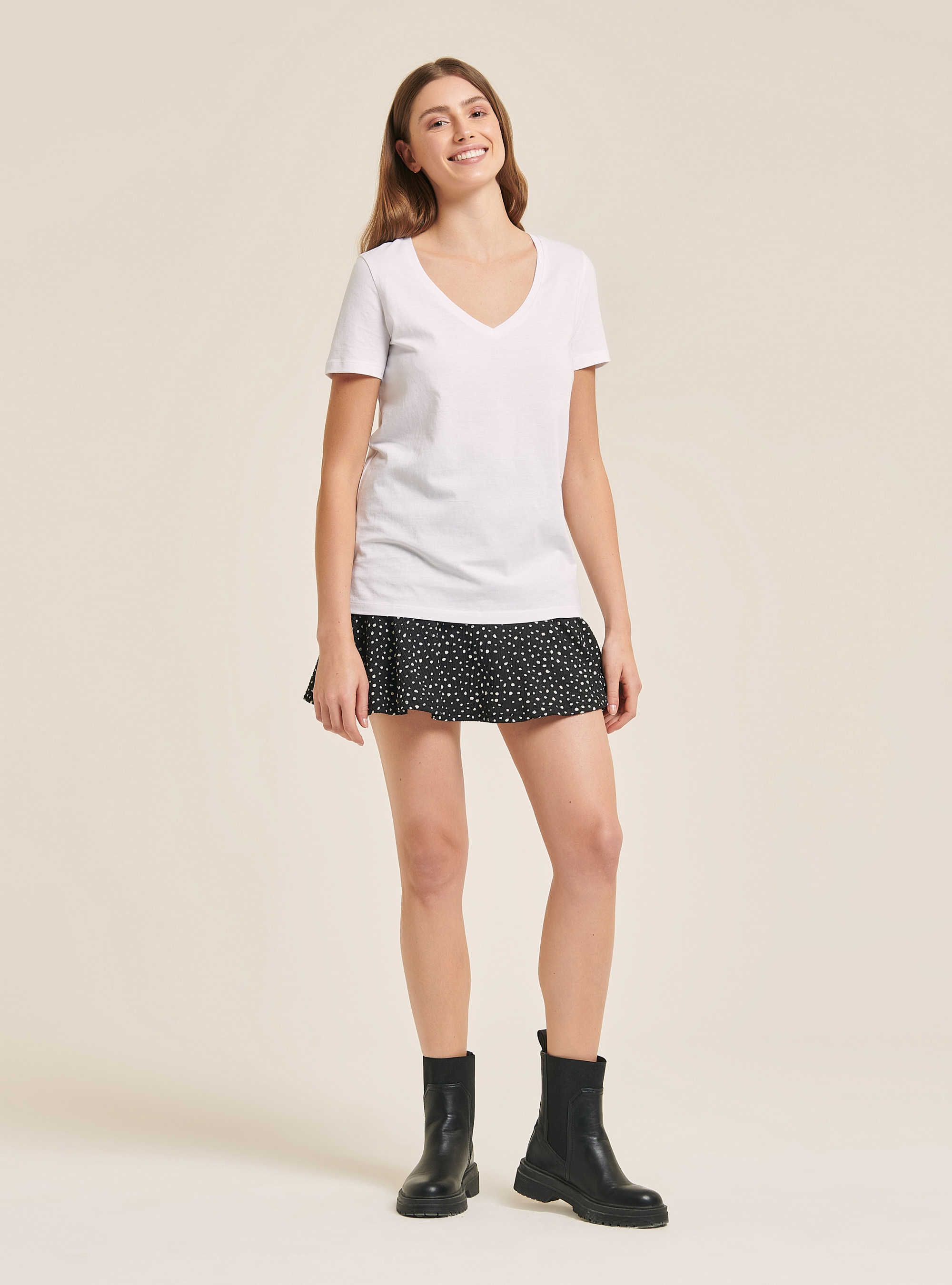 Camiseta en V en algodón, BLANCO