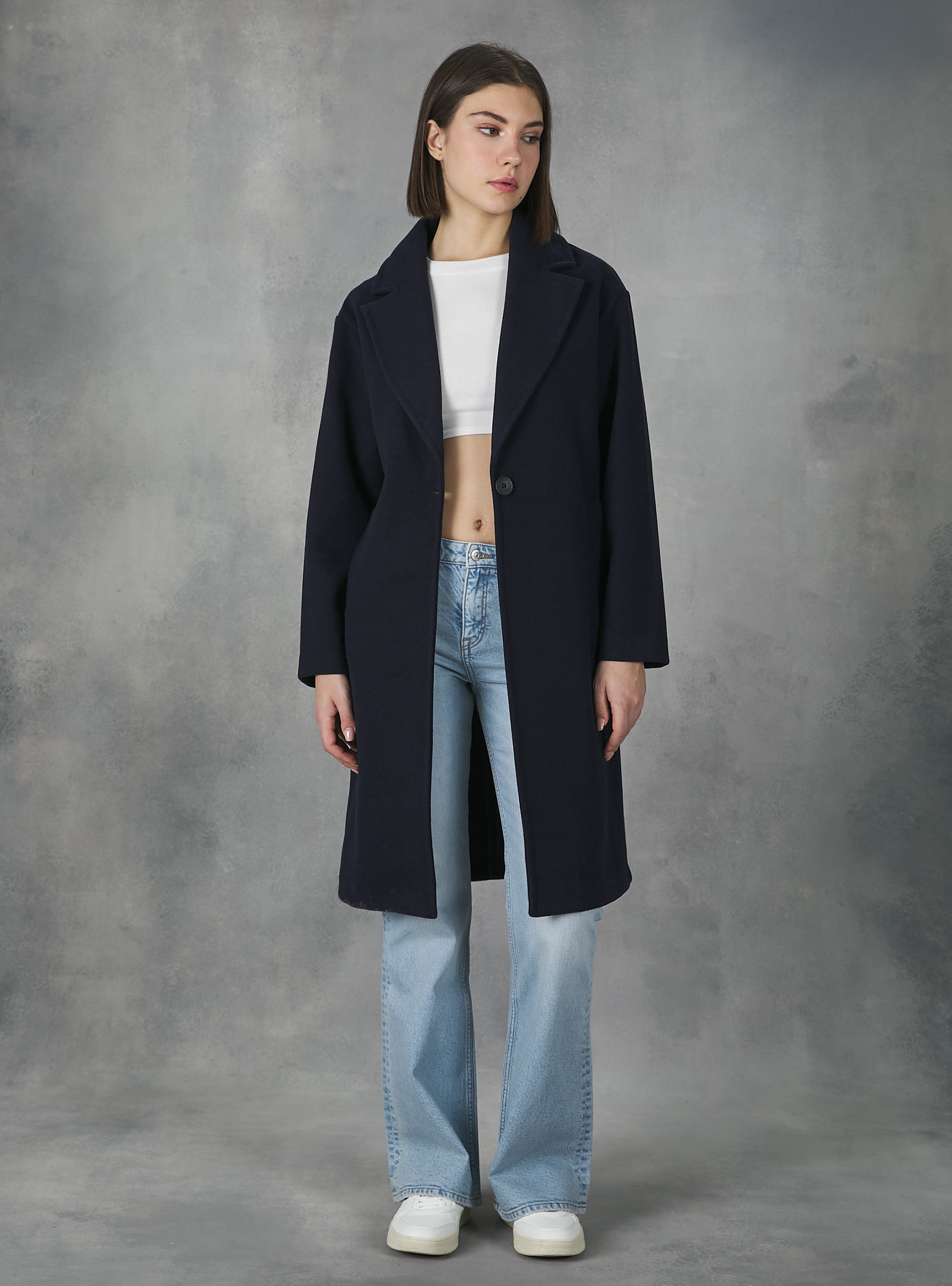 Manteau en tricot gaufré uni, NA2 NAVY MEDIUM