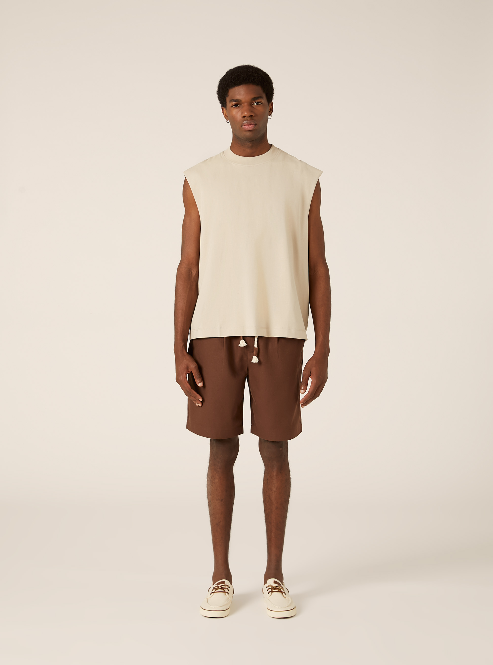 Leinen-Bermudas mit Kordelzug, BR1 BROWN DARK