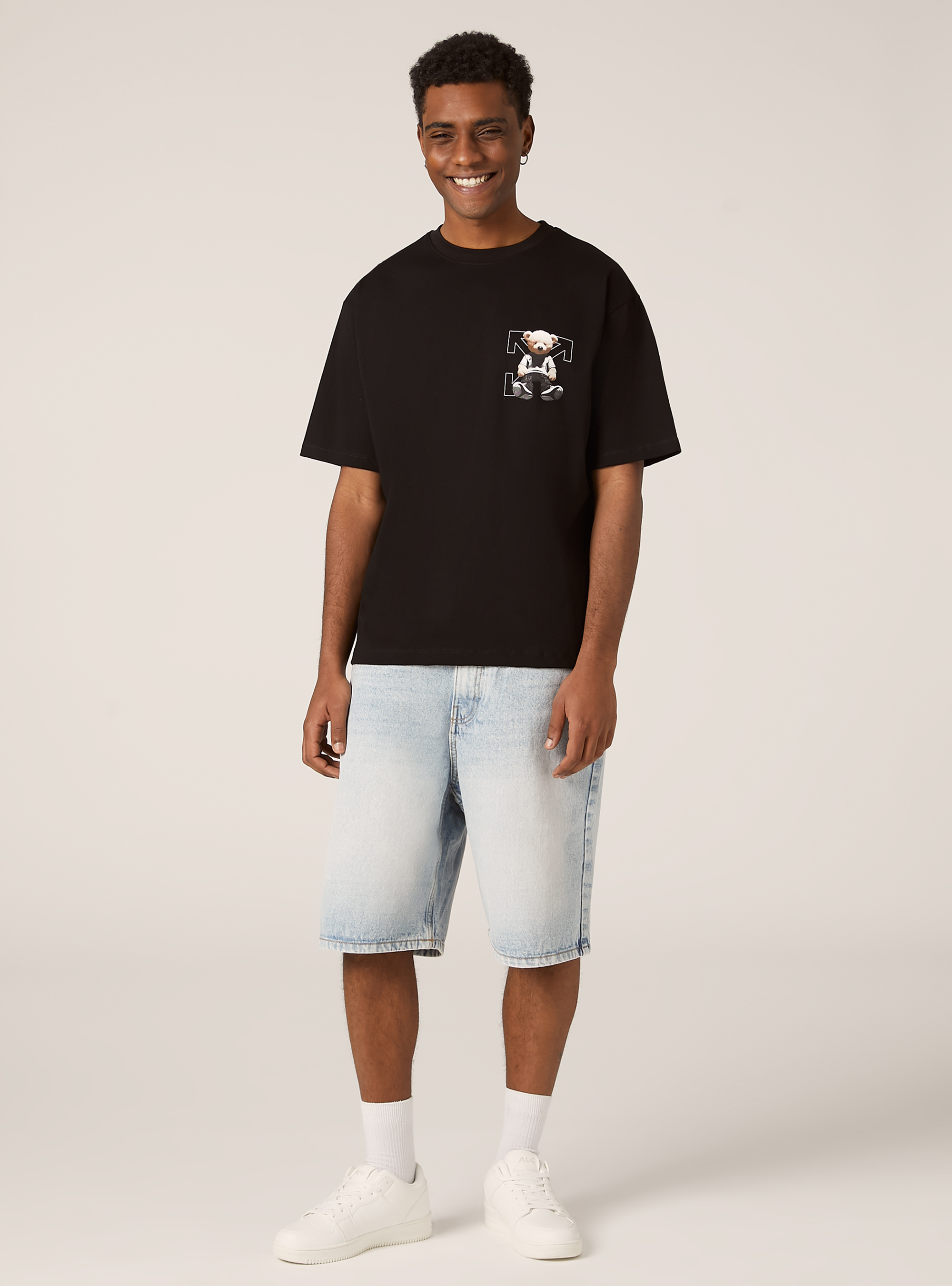 Boxy fit T-shirt with print, BK1 BLACK