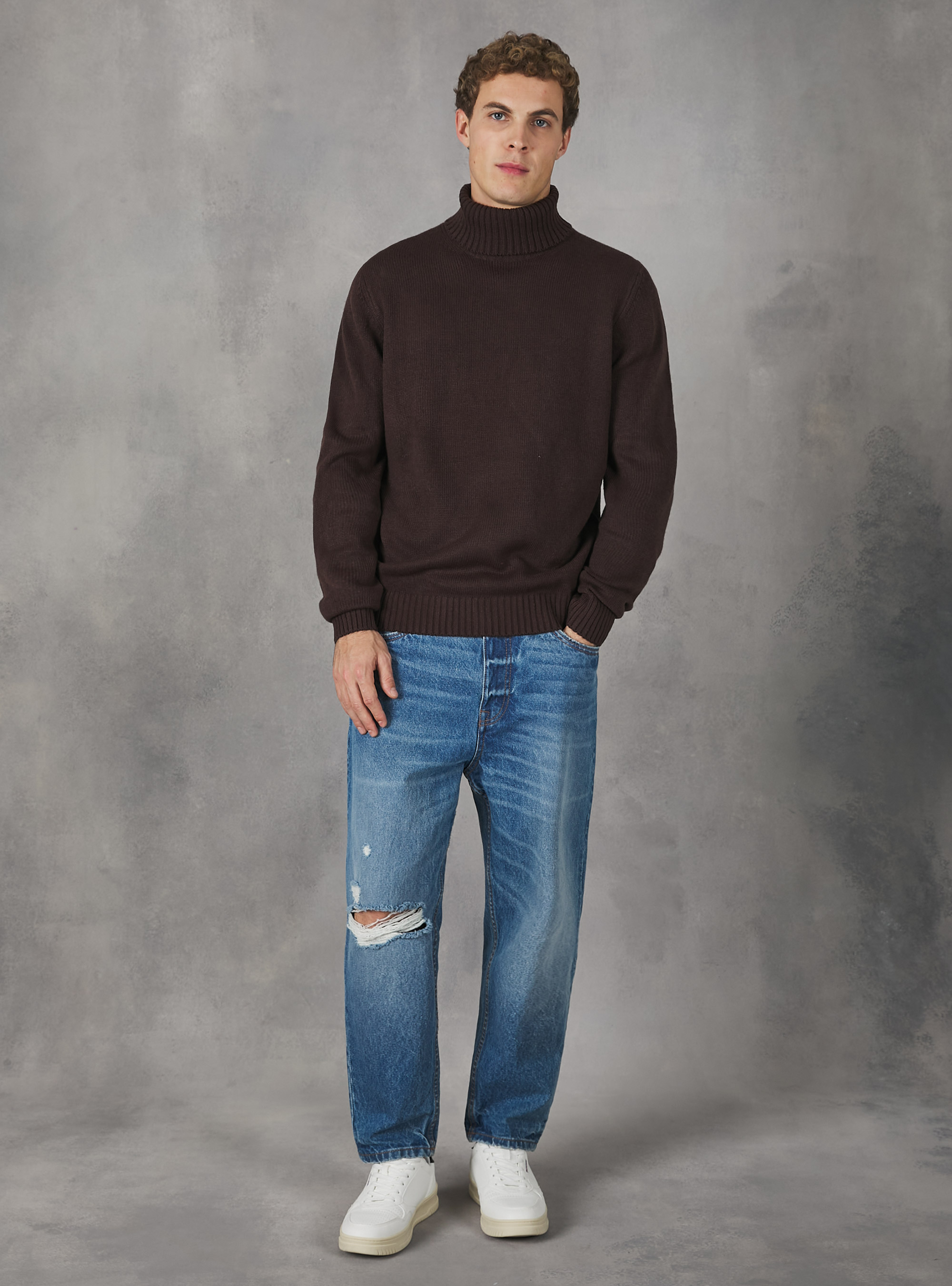 Pullover a collo alto cachemire touch, BR2 BROWN MEDIUM