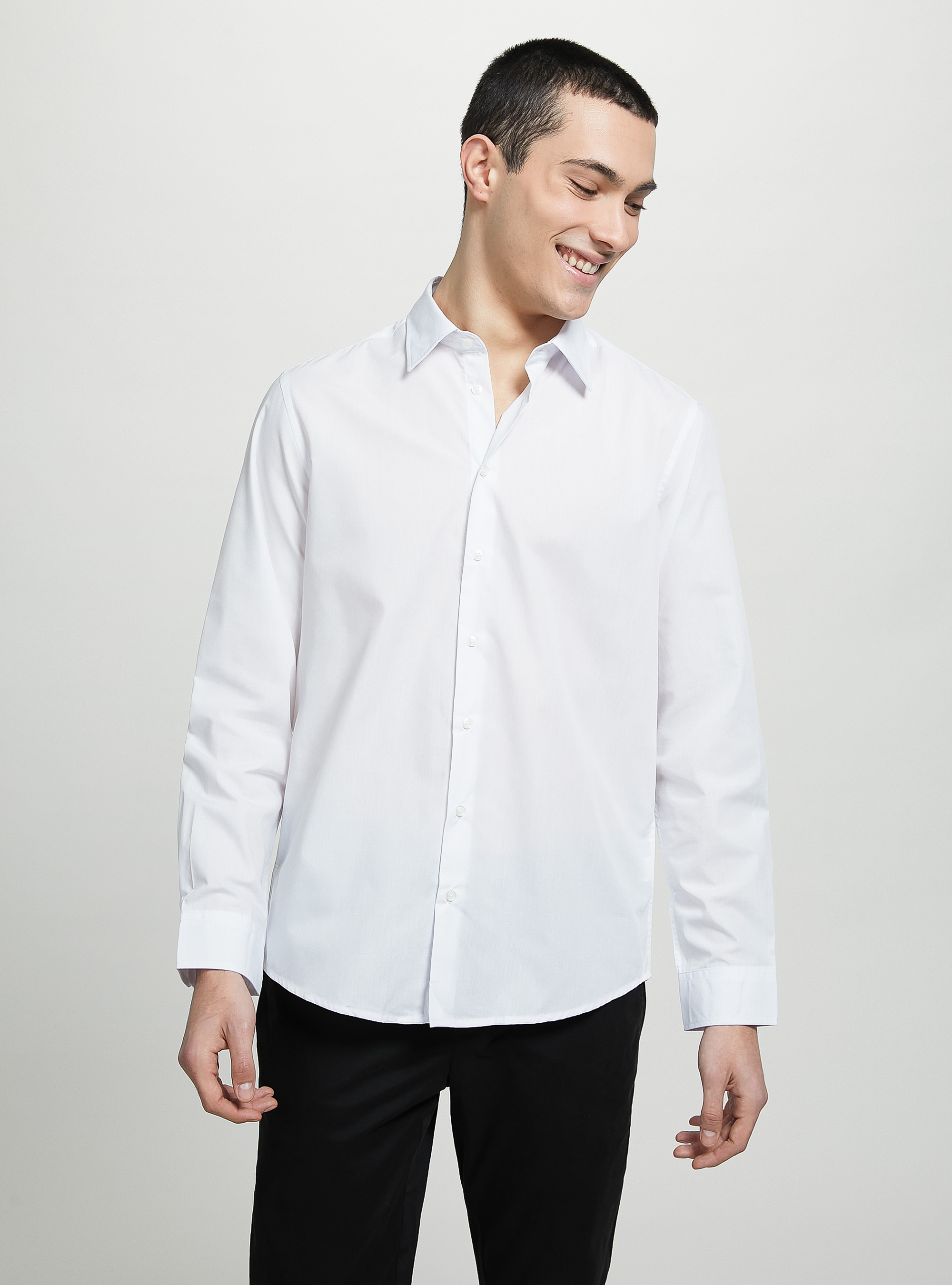 Plain-coloured long-sleeved shirt, WH1 OFF WHITE