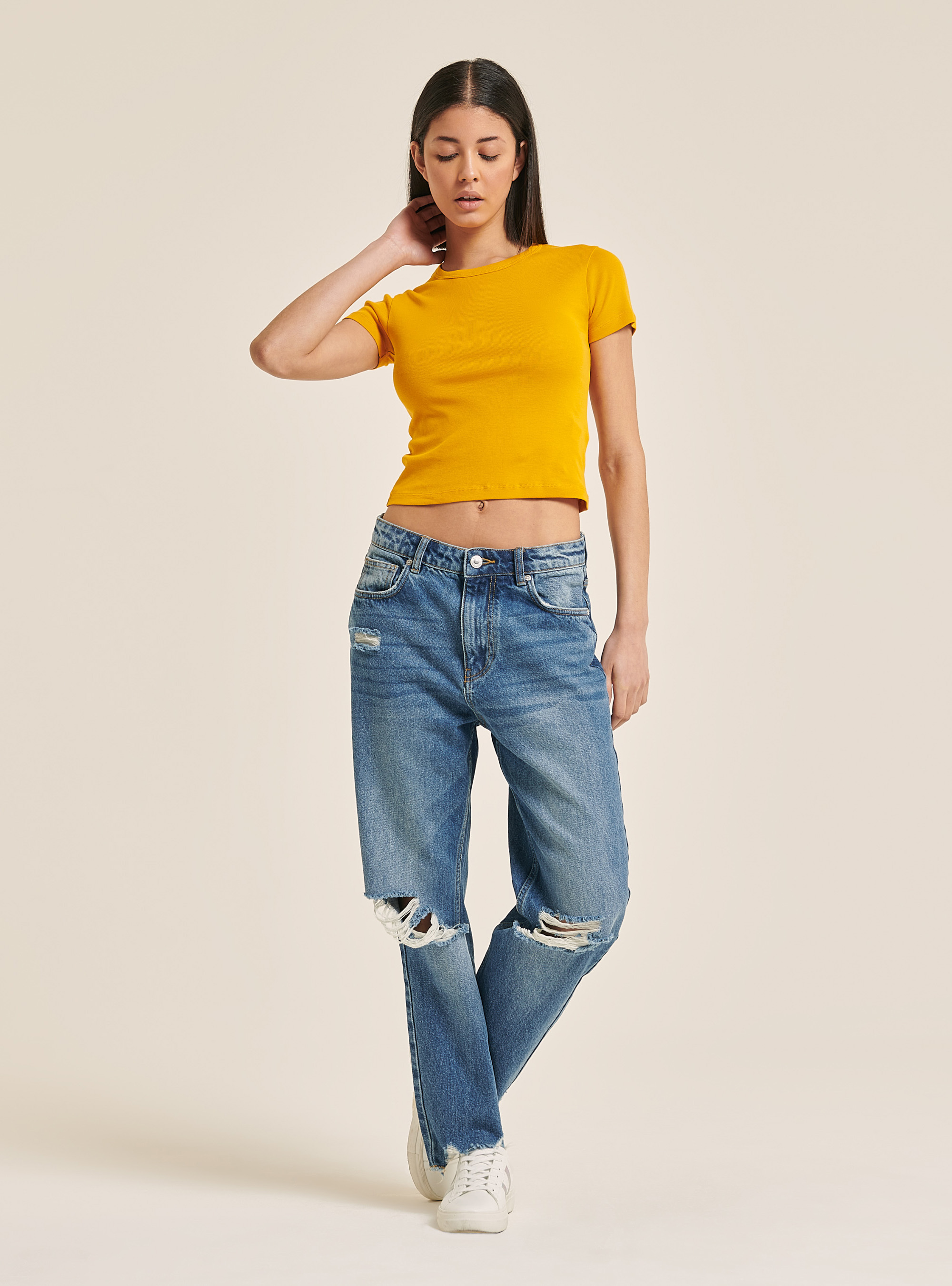 Ribbed crop T-shirt, C719 SENAPE