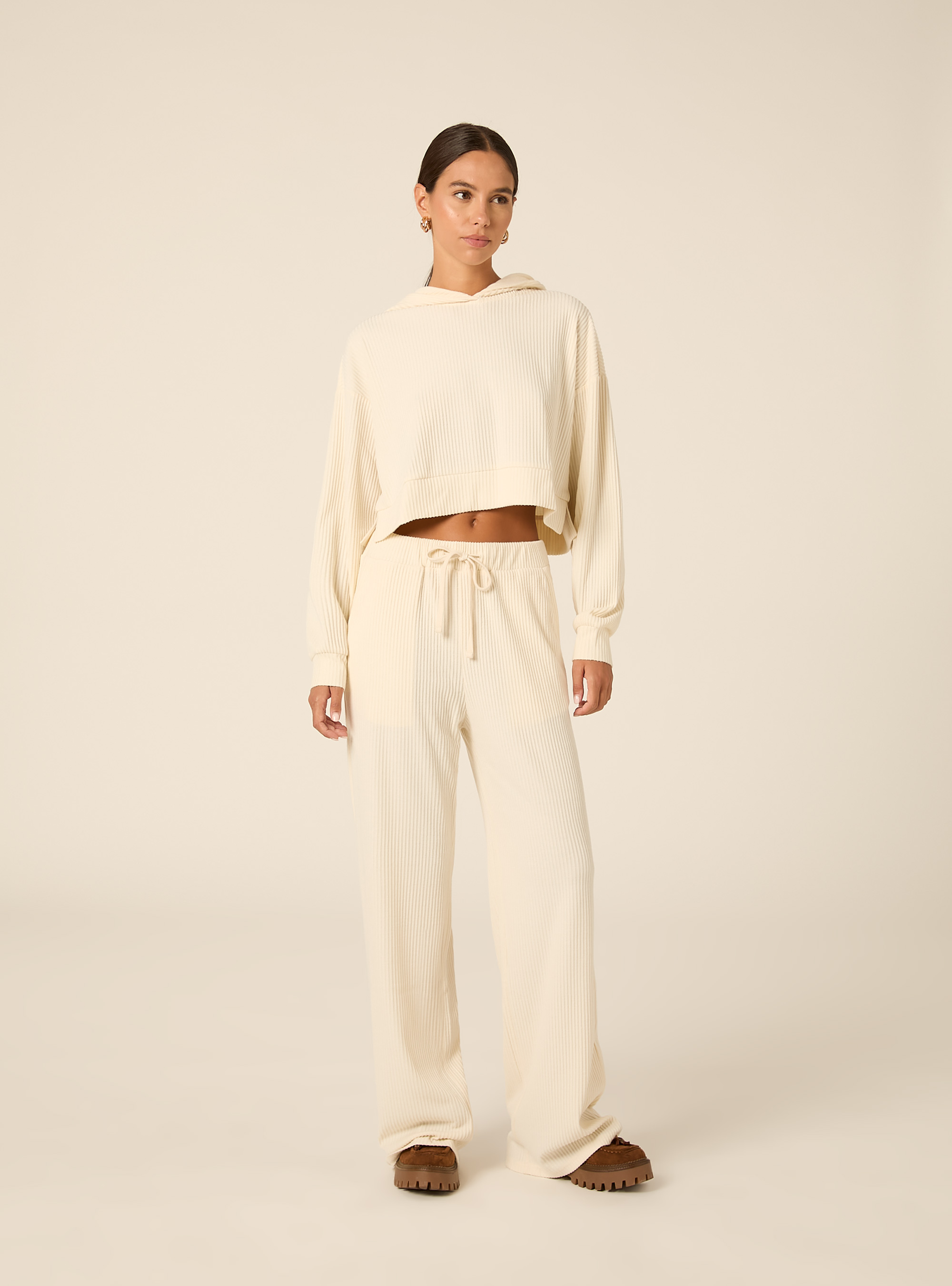 Jogger wide leg a coste, CR3 CREAM LIGHT
