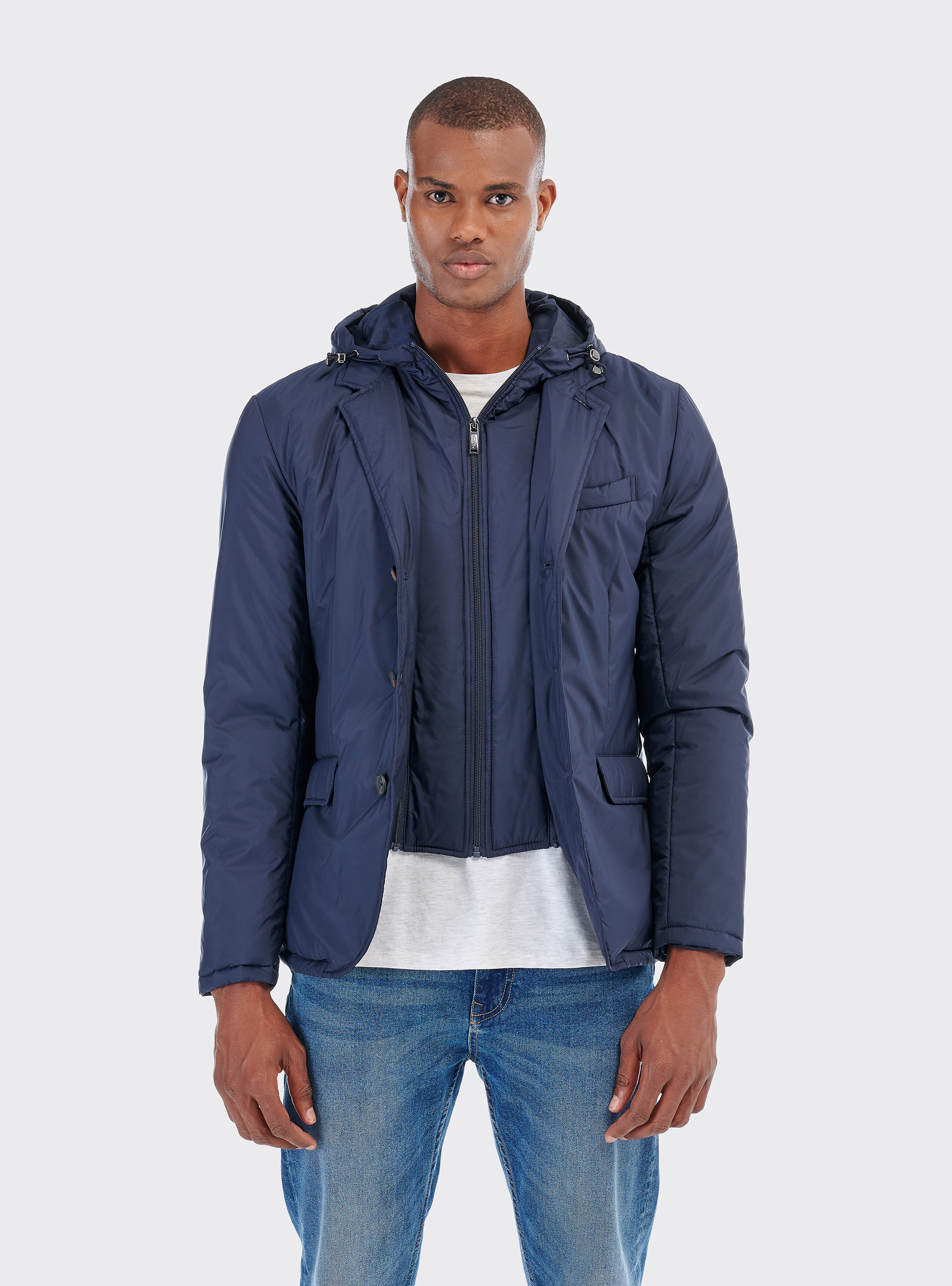 Jacket with zip and buttonS, AZUL MARINO