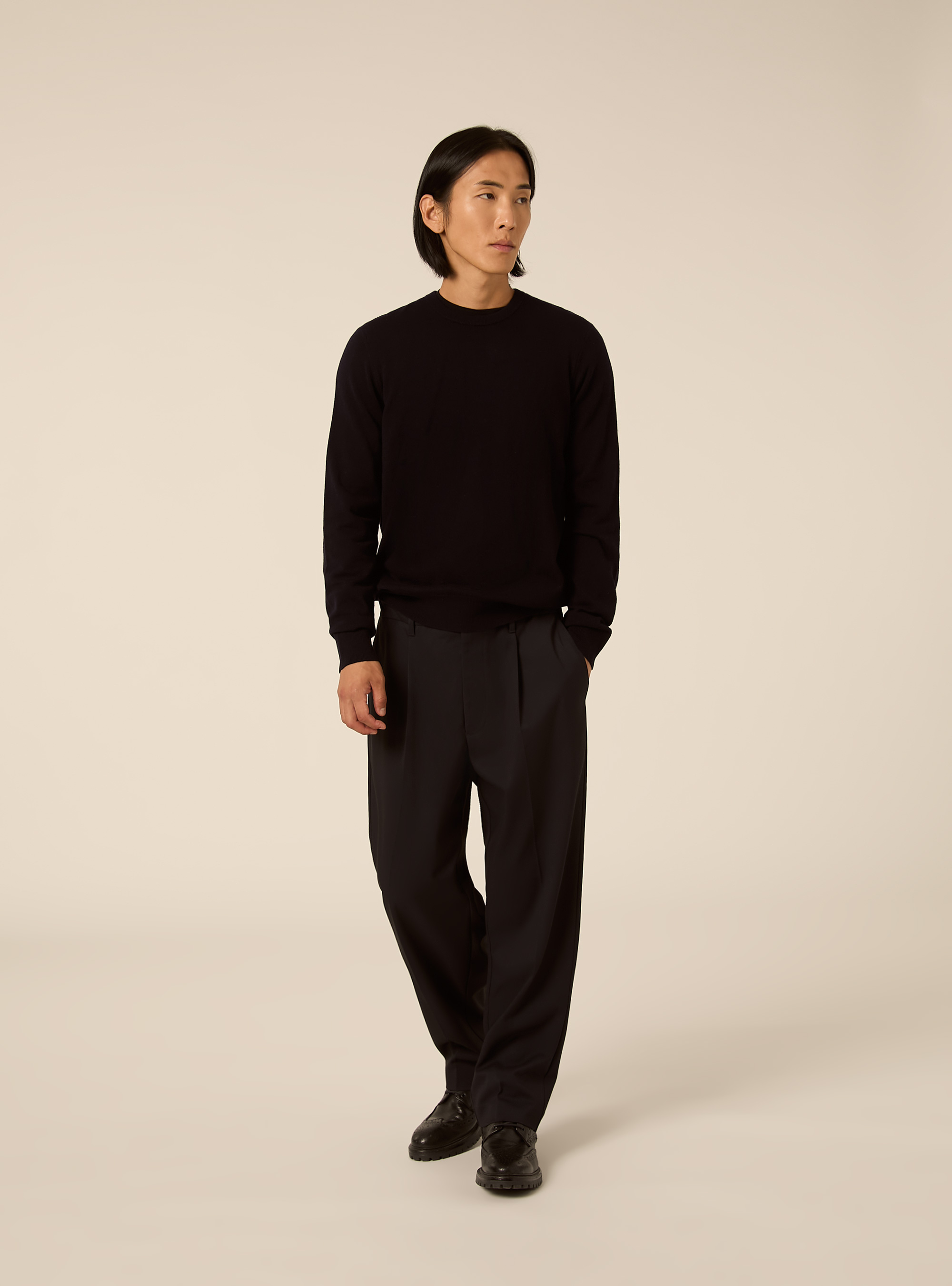 Rundhals pullover aus wolle und kaschmirmischung, NA1 NAVY DARK