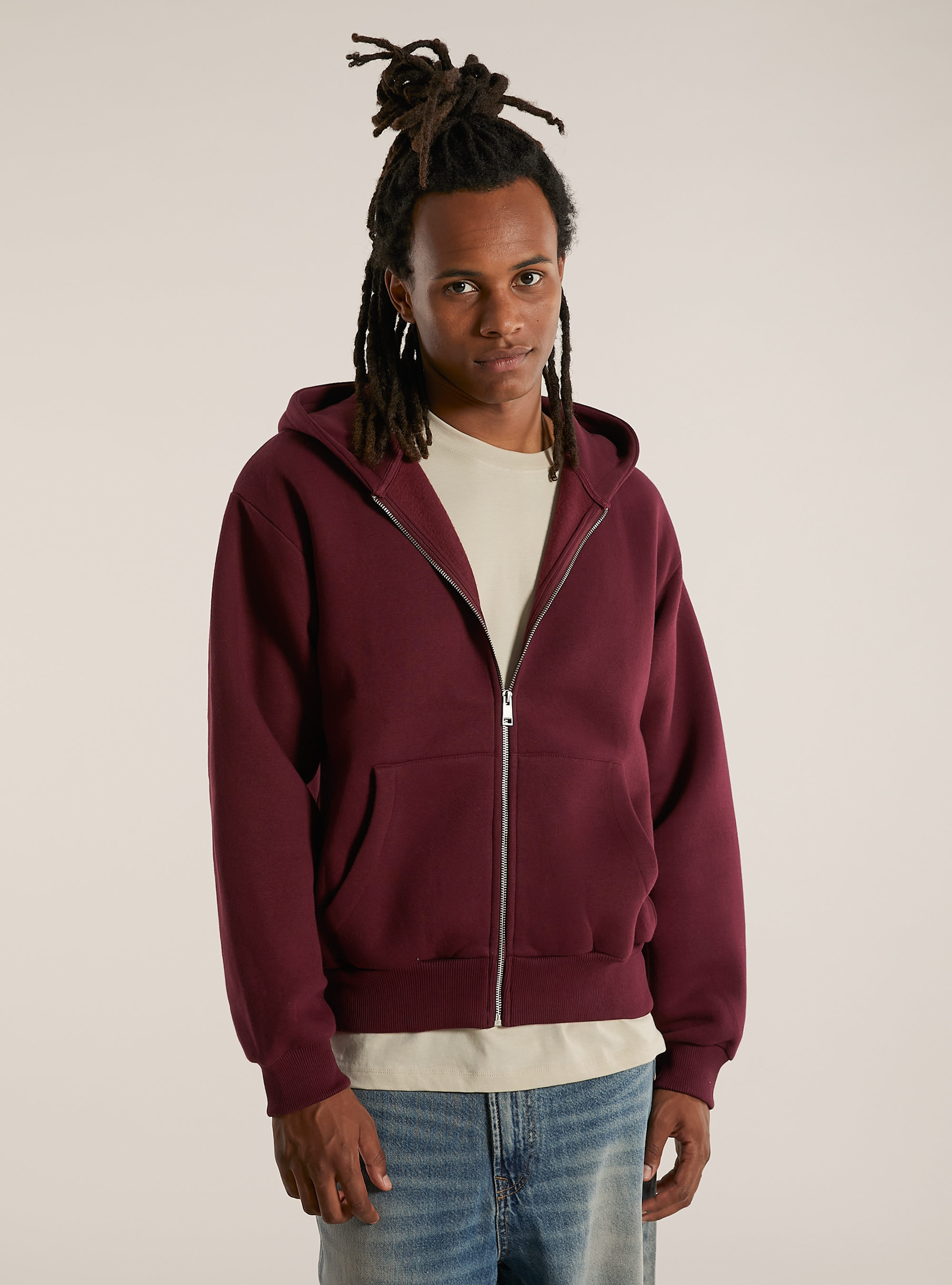 Sudadera con cremallera y capucha boxy fit, BO1 BORDEAUX DARK