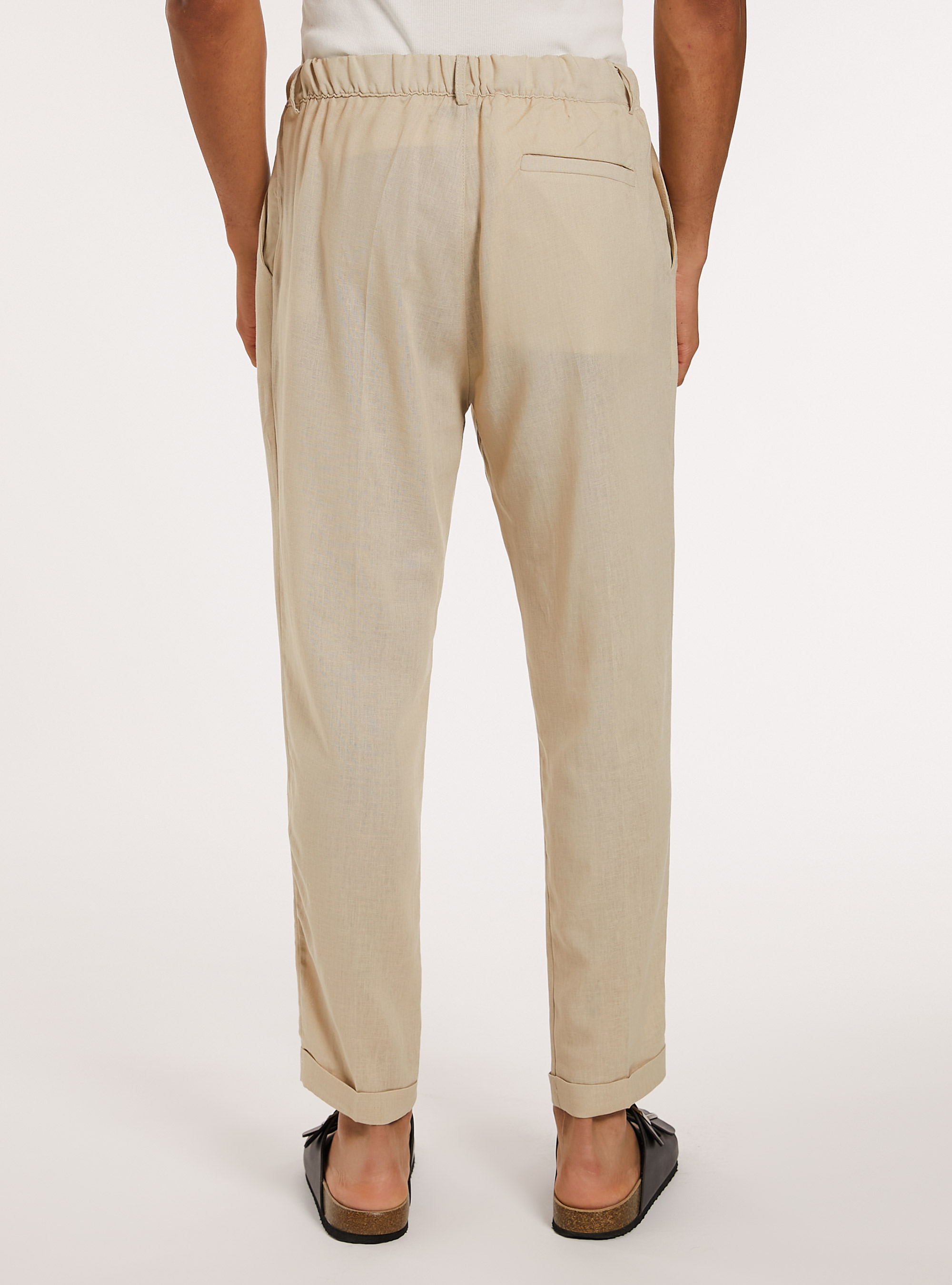 Pantaloni in misto lino, BG2 BEIGE MEDIUM