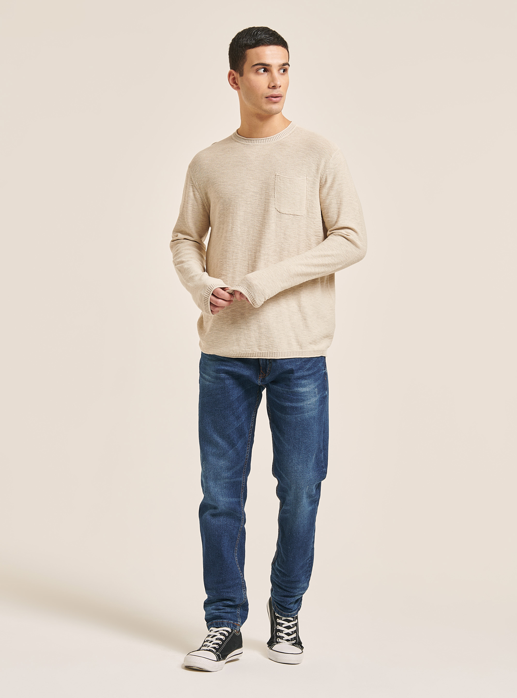 Pullover with roll neck and breast pocket, BG3 BEIGE LIGHT