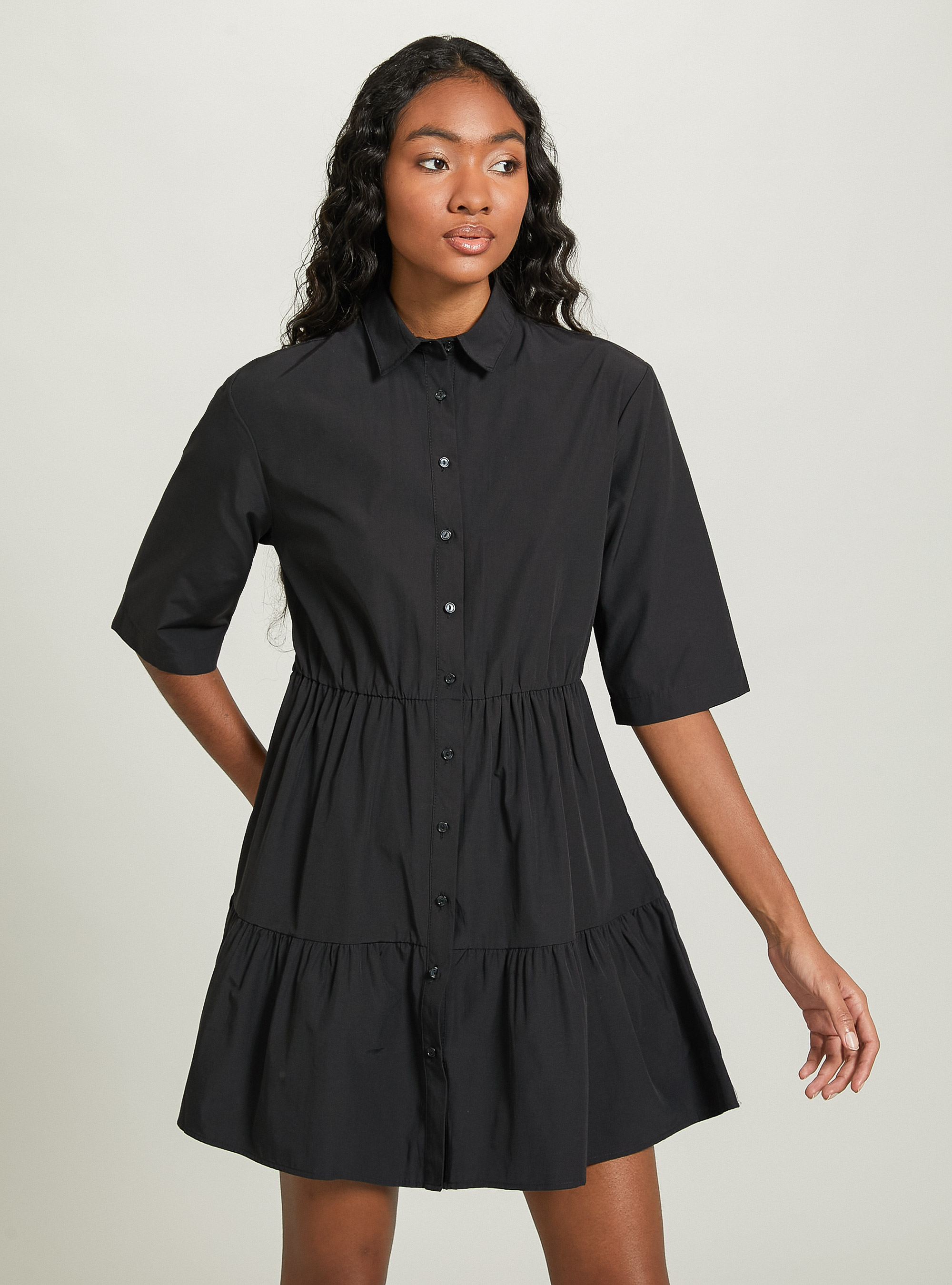 Vestito chemisier in popeline, BK1 BLACK