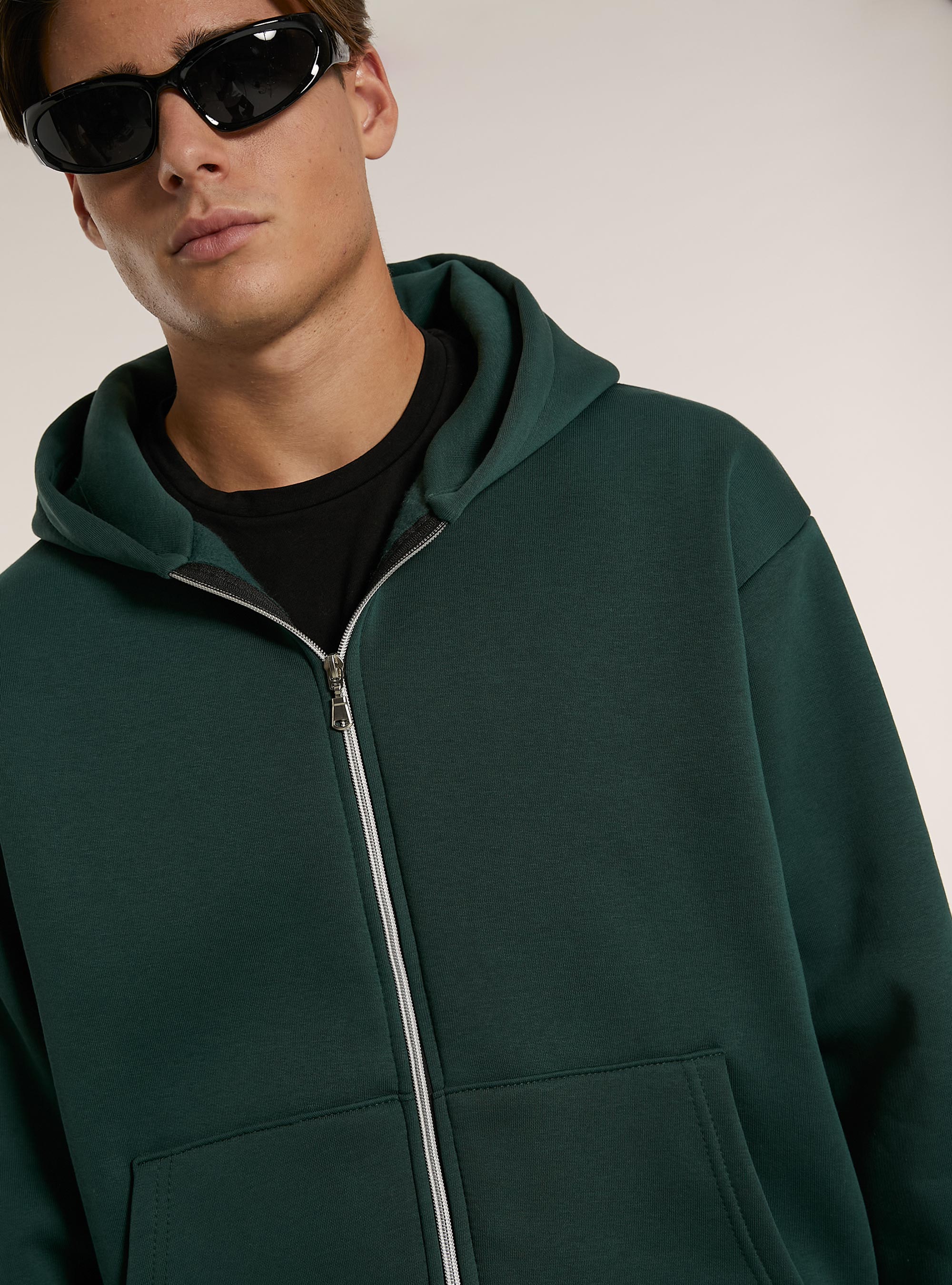 Sweatshirt with zip and boxy fit hood, GN1 GREEN DARK