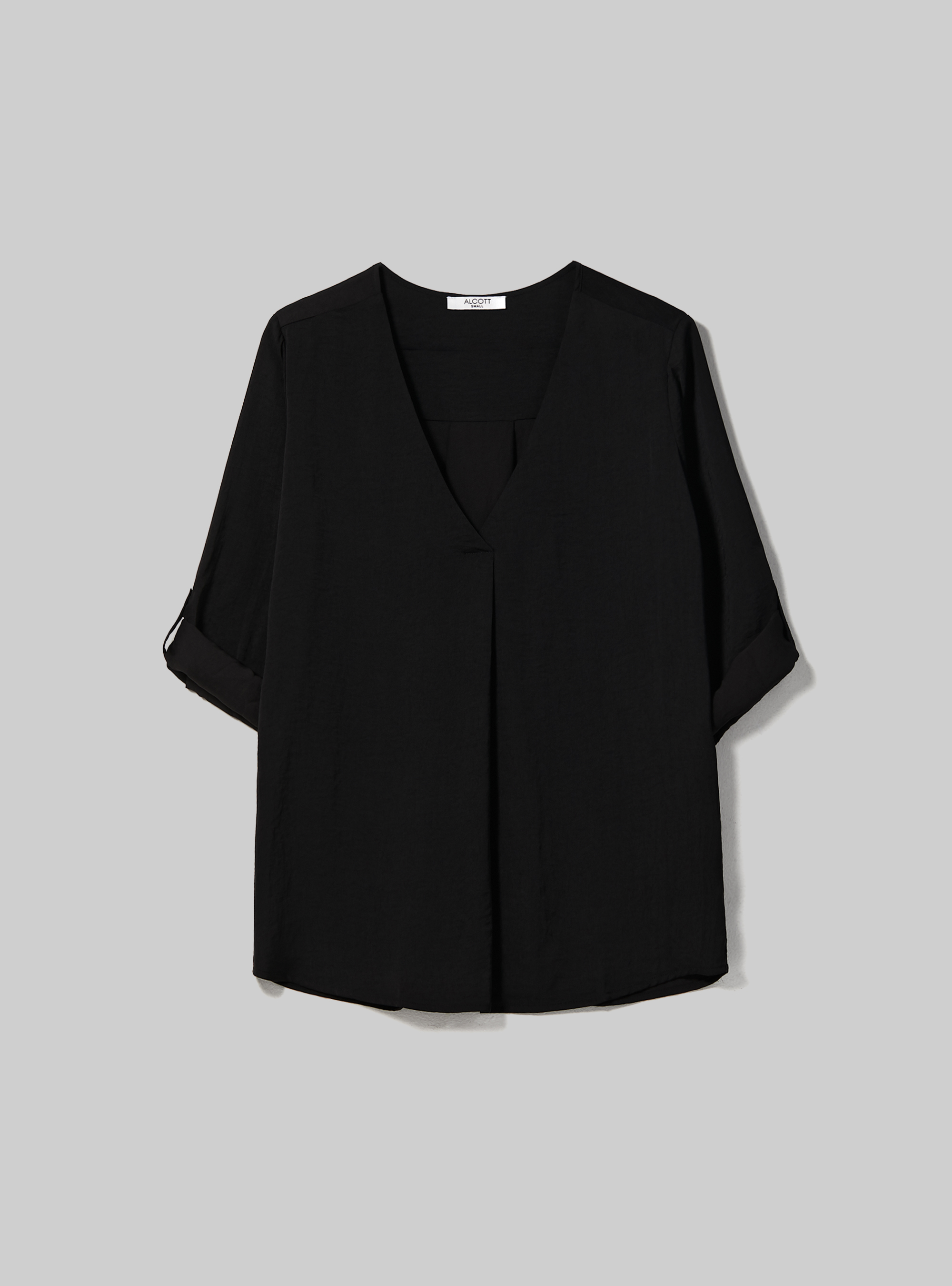 Plain-coloured blouse with neckline, BK1 BLACK
