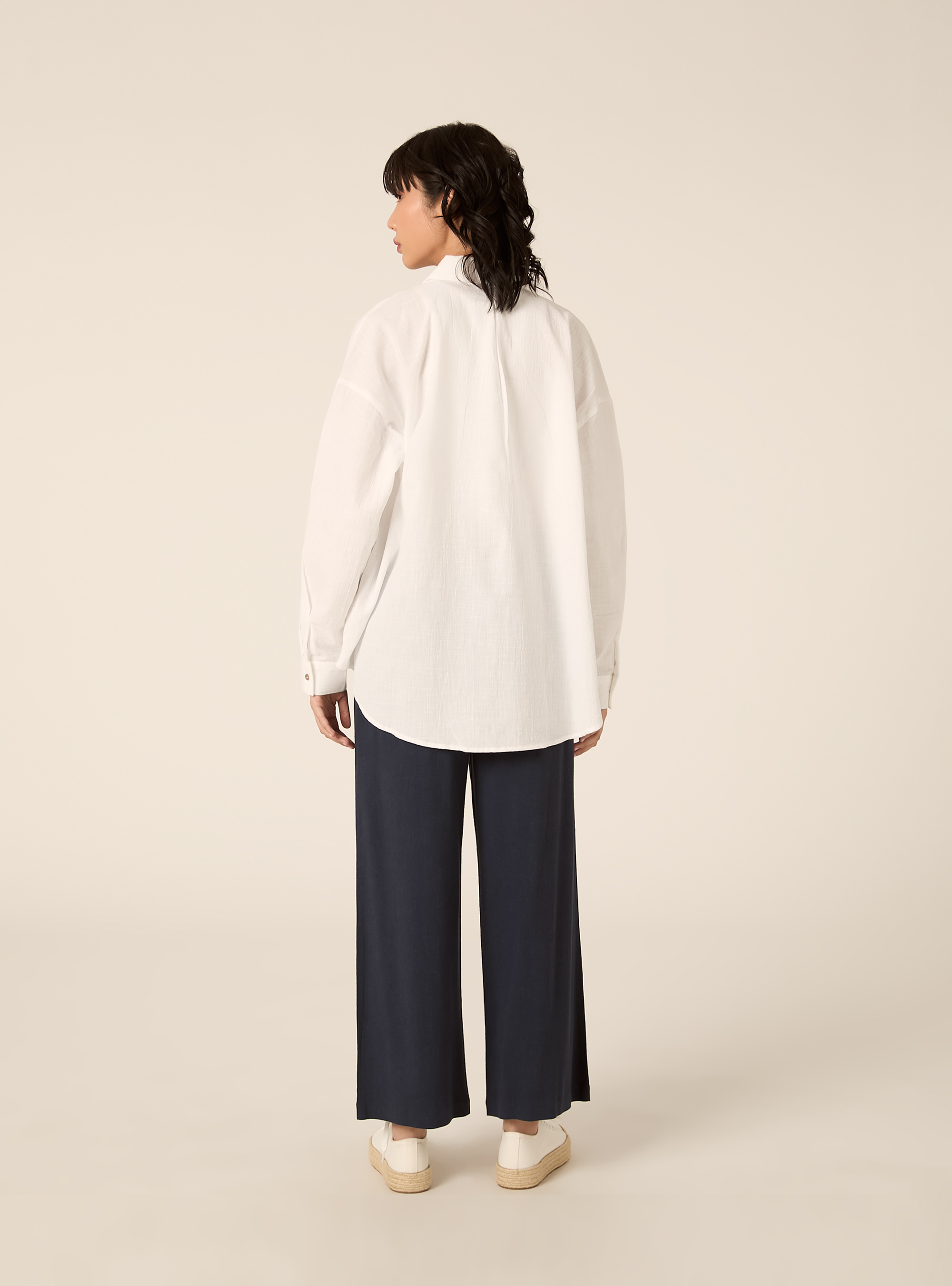 Camicia oversize con tasca, PANNA