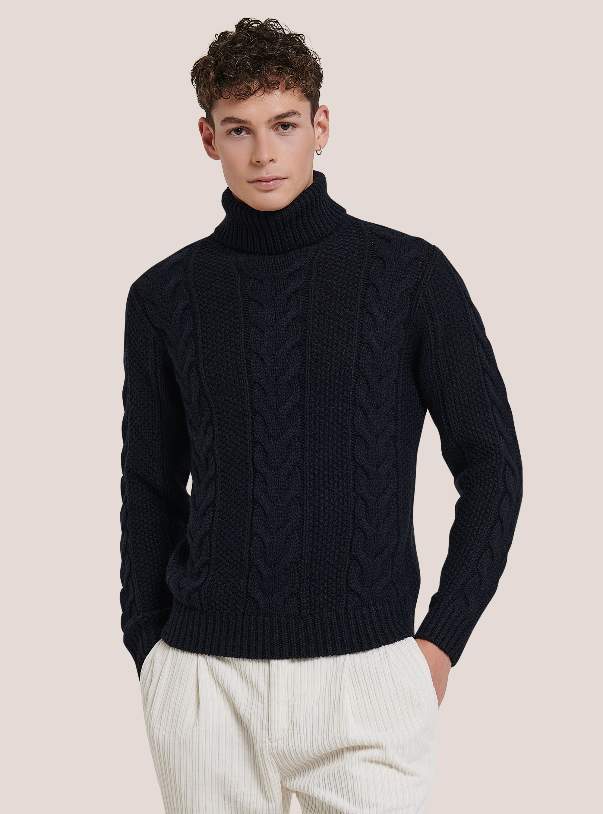 Pullover con trecce, BLU MARINO