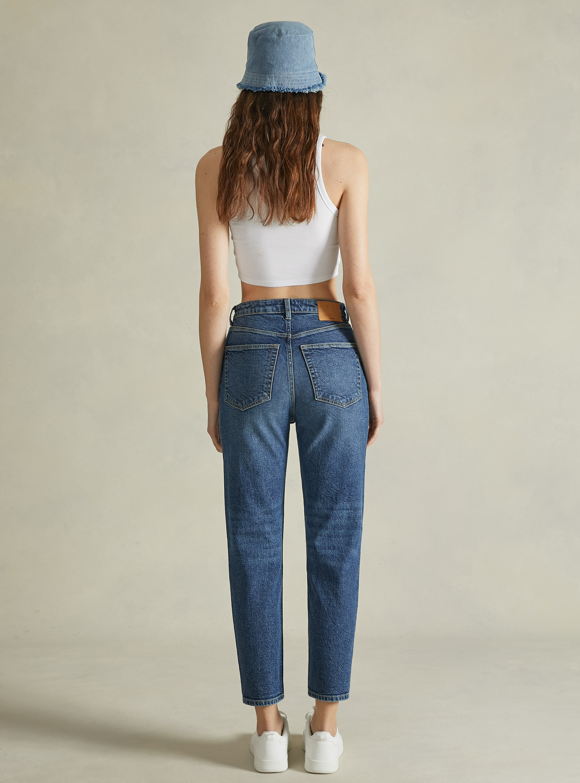 Slim Fit Mom Jeans, D003 MEDIUM BLUE