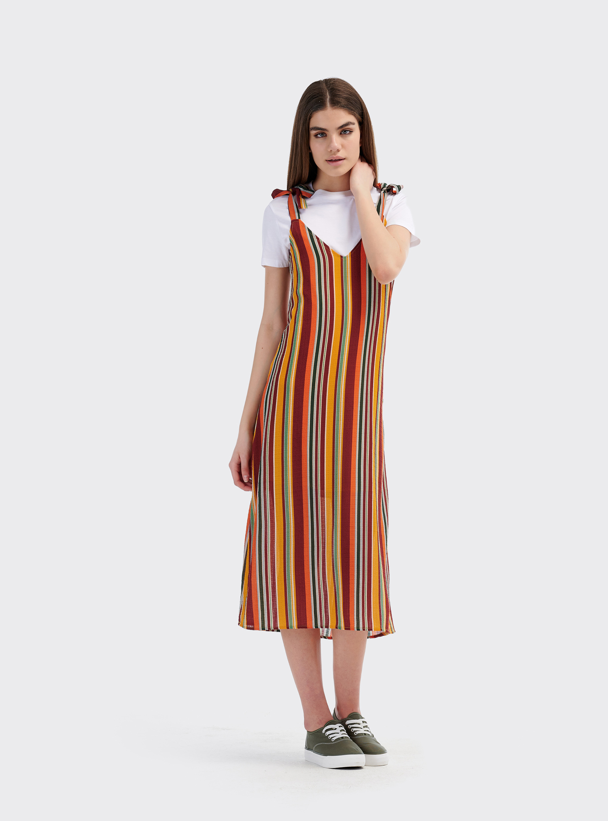 Vestito midi a righe comfort fit, MULTICOLORE