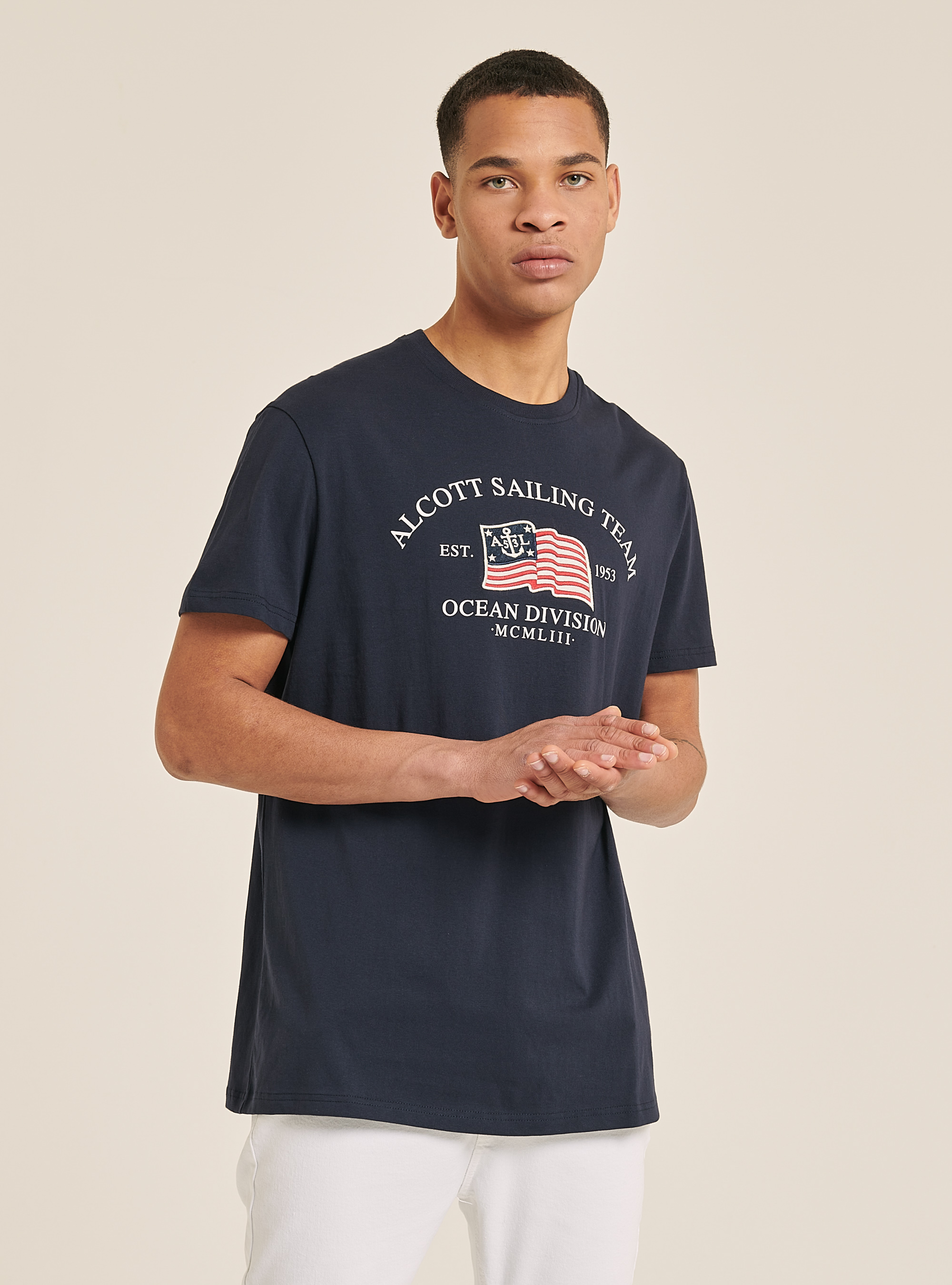 Cotton T-shirt with print, AZUL