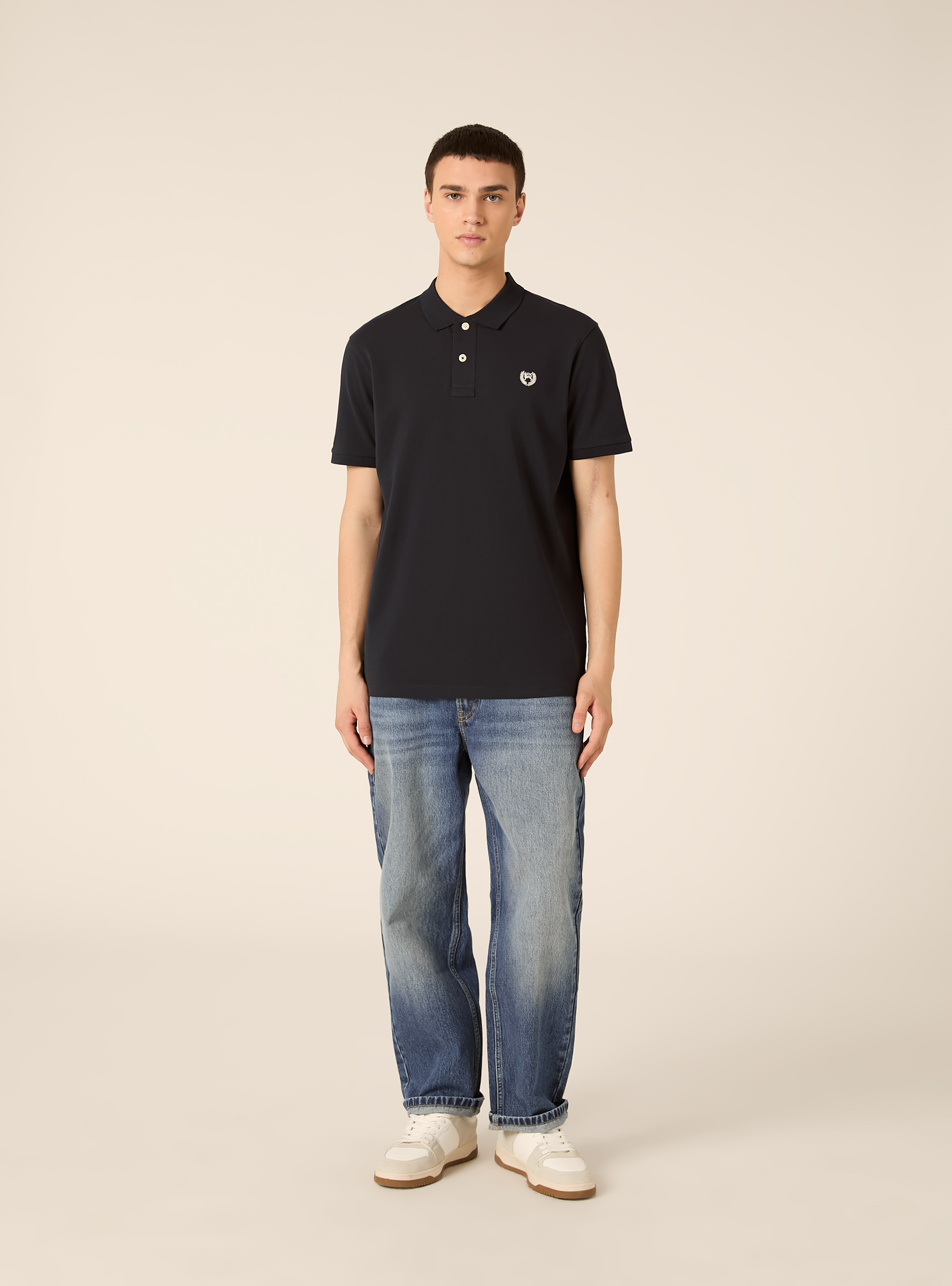 Cotton piqu&eacute; polo shirt with embroidery, NA1 NAVY DARK