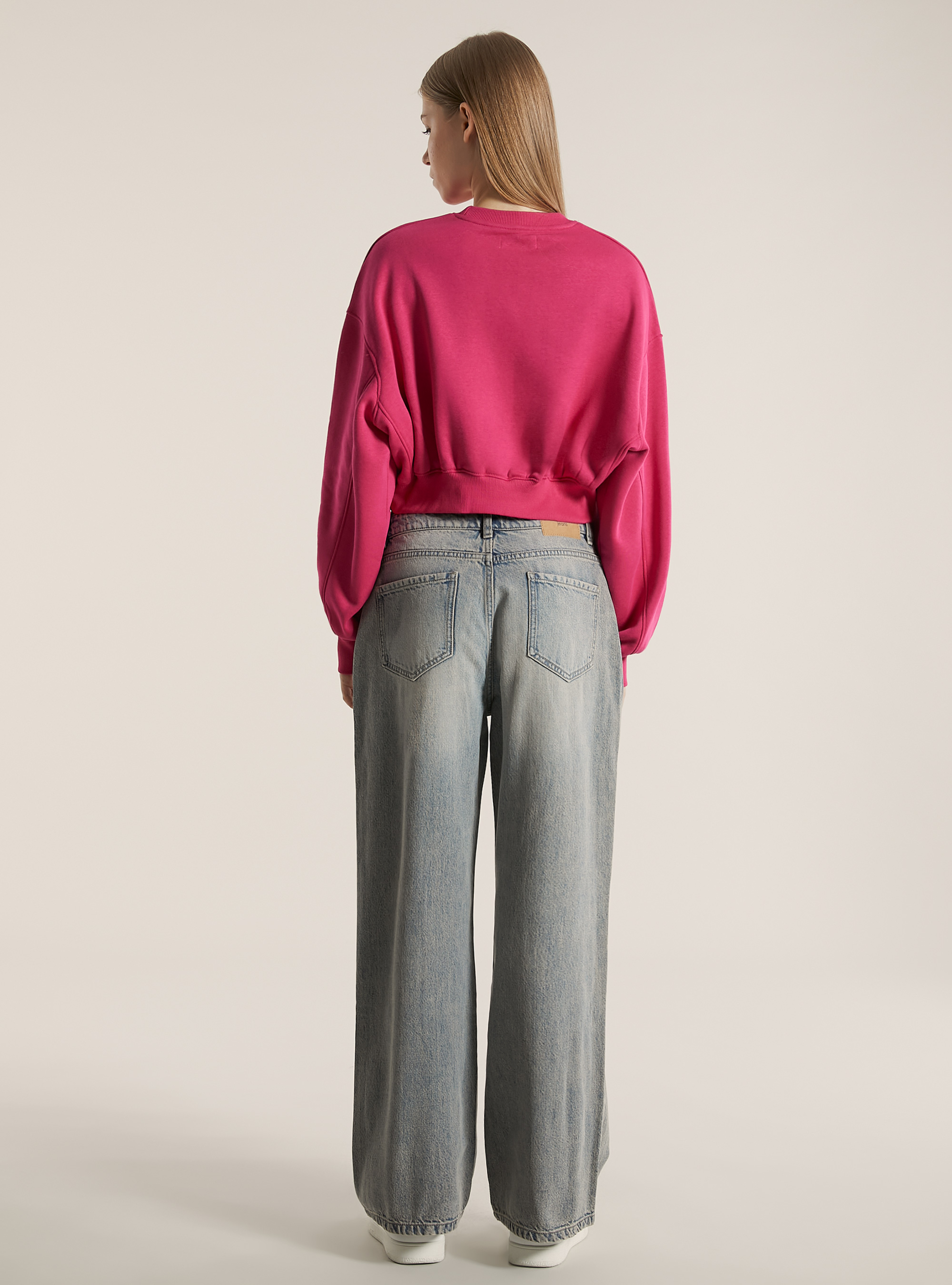 Baumwoll-Crop-Sweatshirt mit Rundhalsausschnitt, FX2 FUXIA MEDIUM