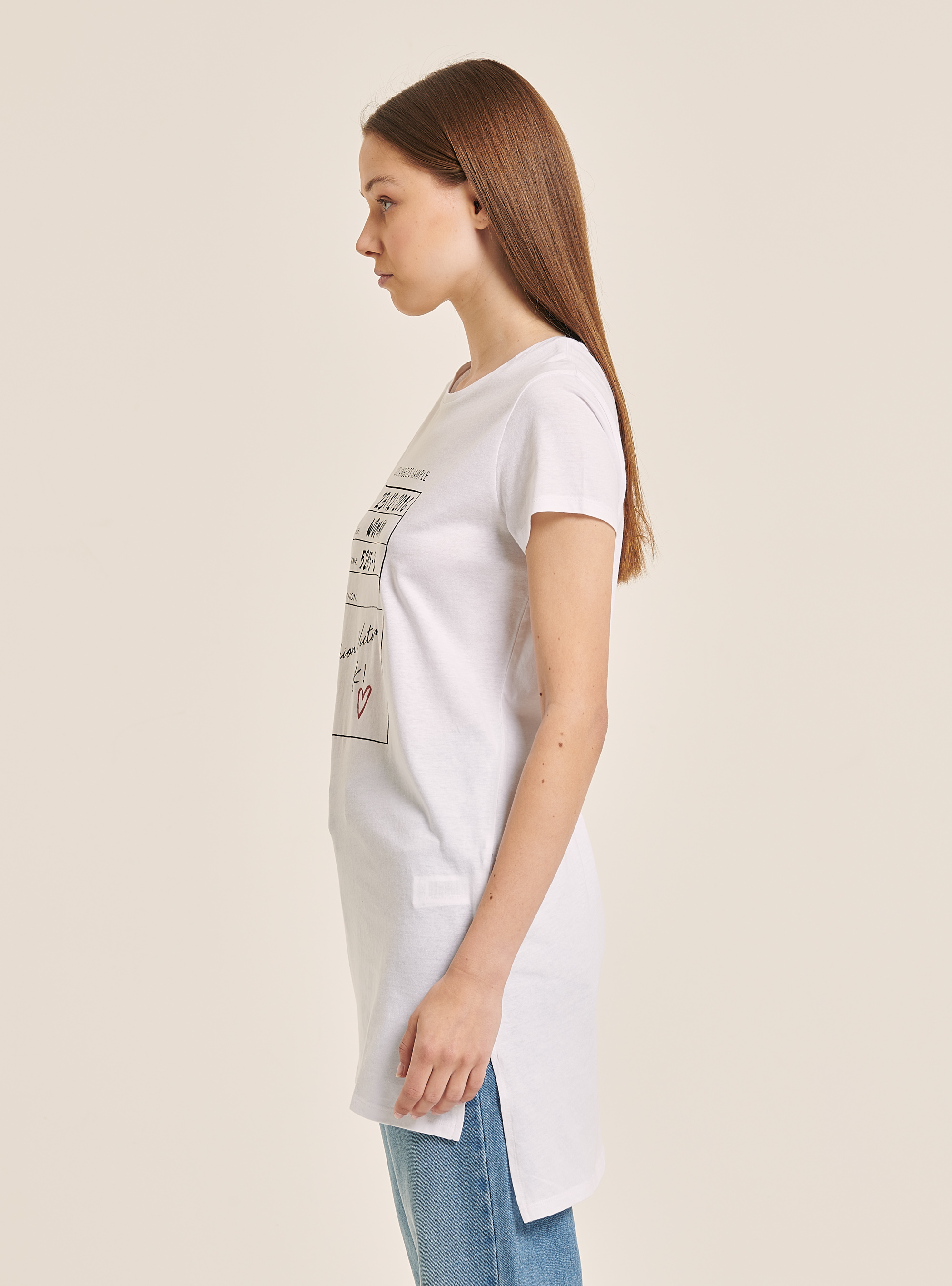 Maglietta long fit con stampa, WHITE