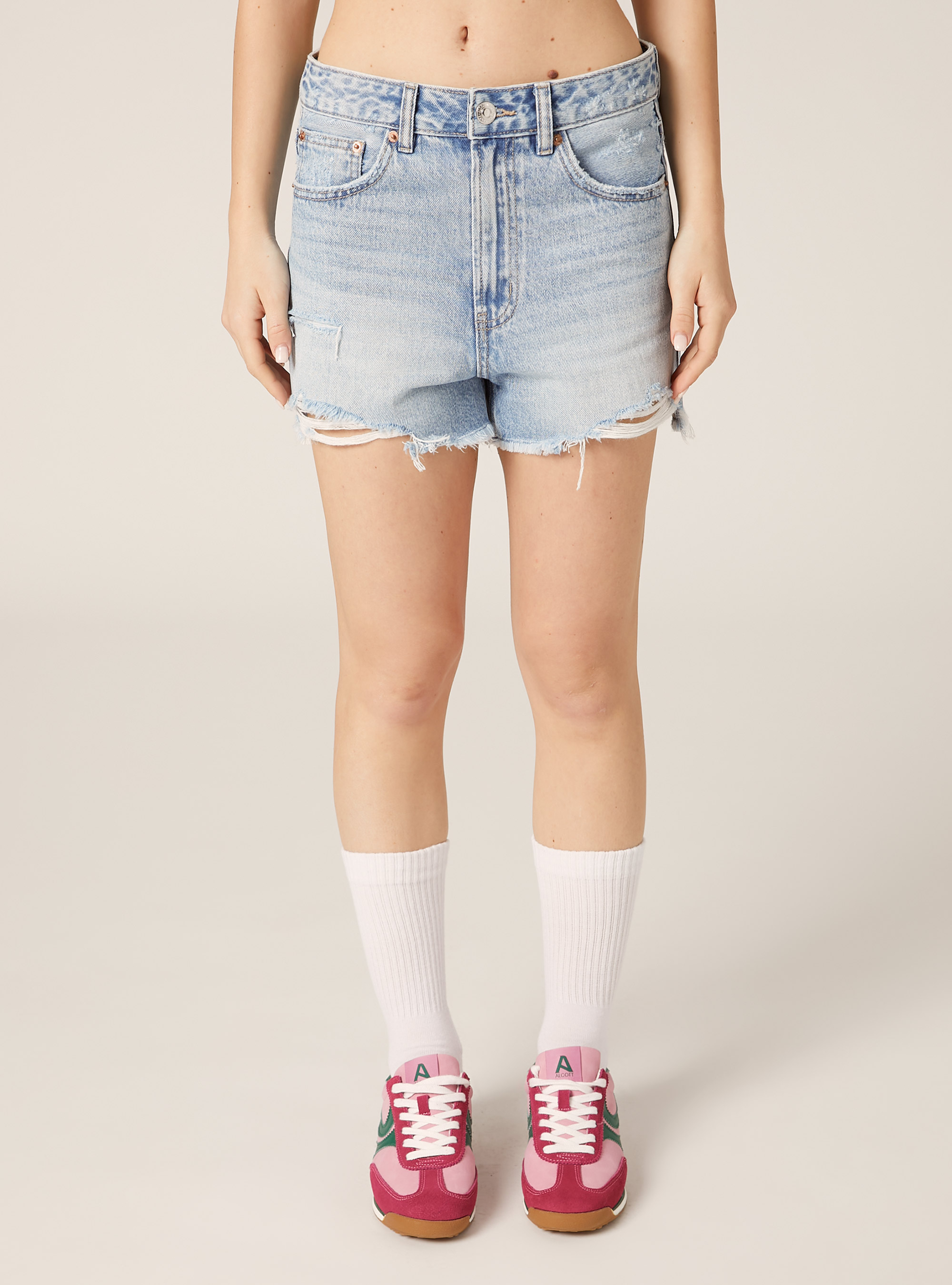 High-waisted denim shorts, D006 AZURE