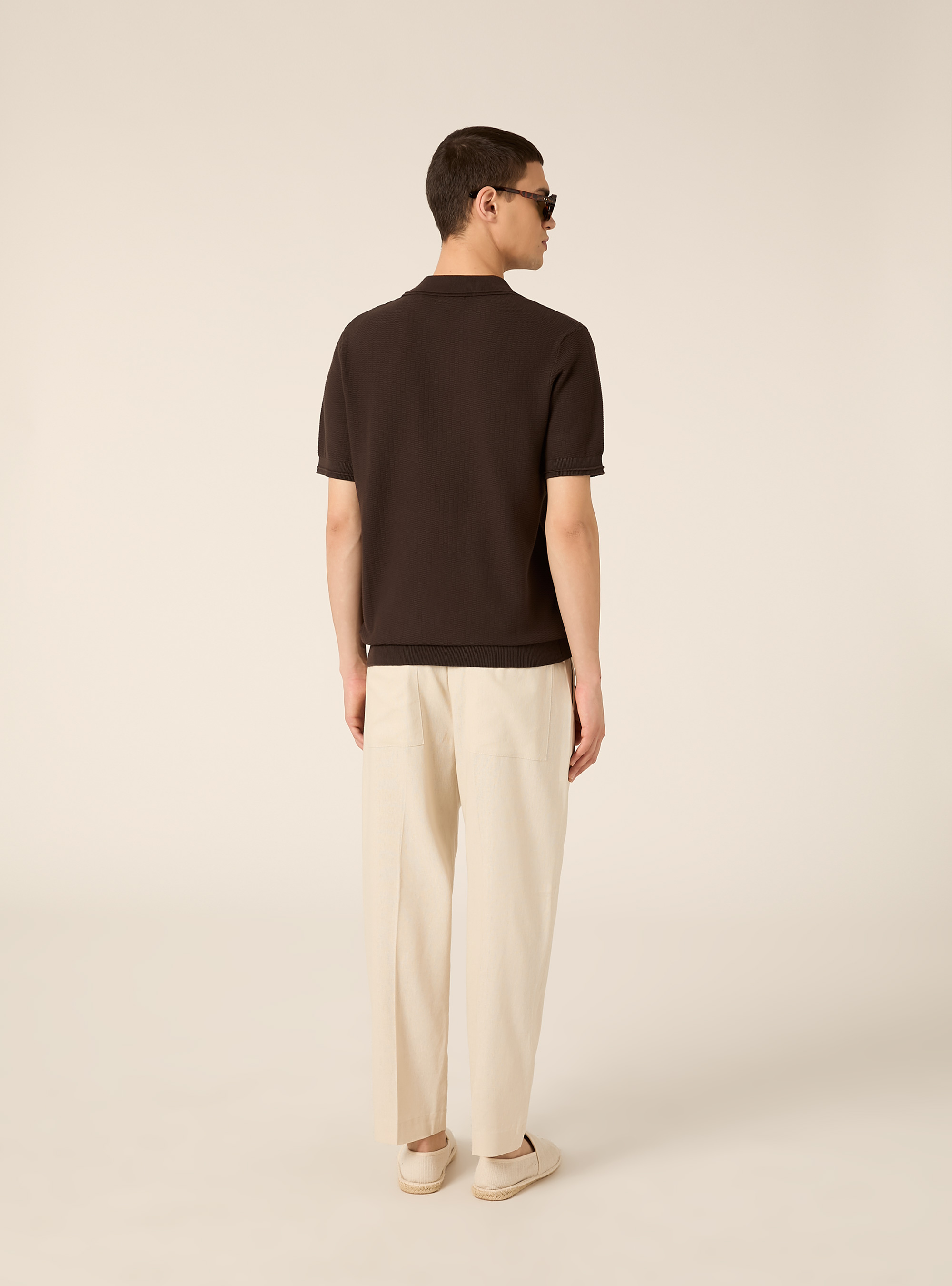 Polo derby in maglia in misto cotone, BR1 BROWN DARK