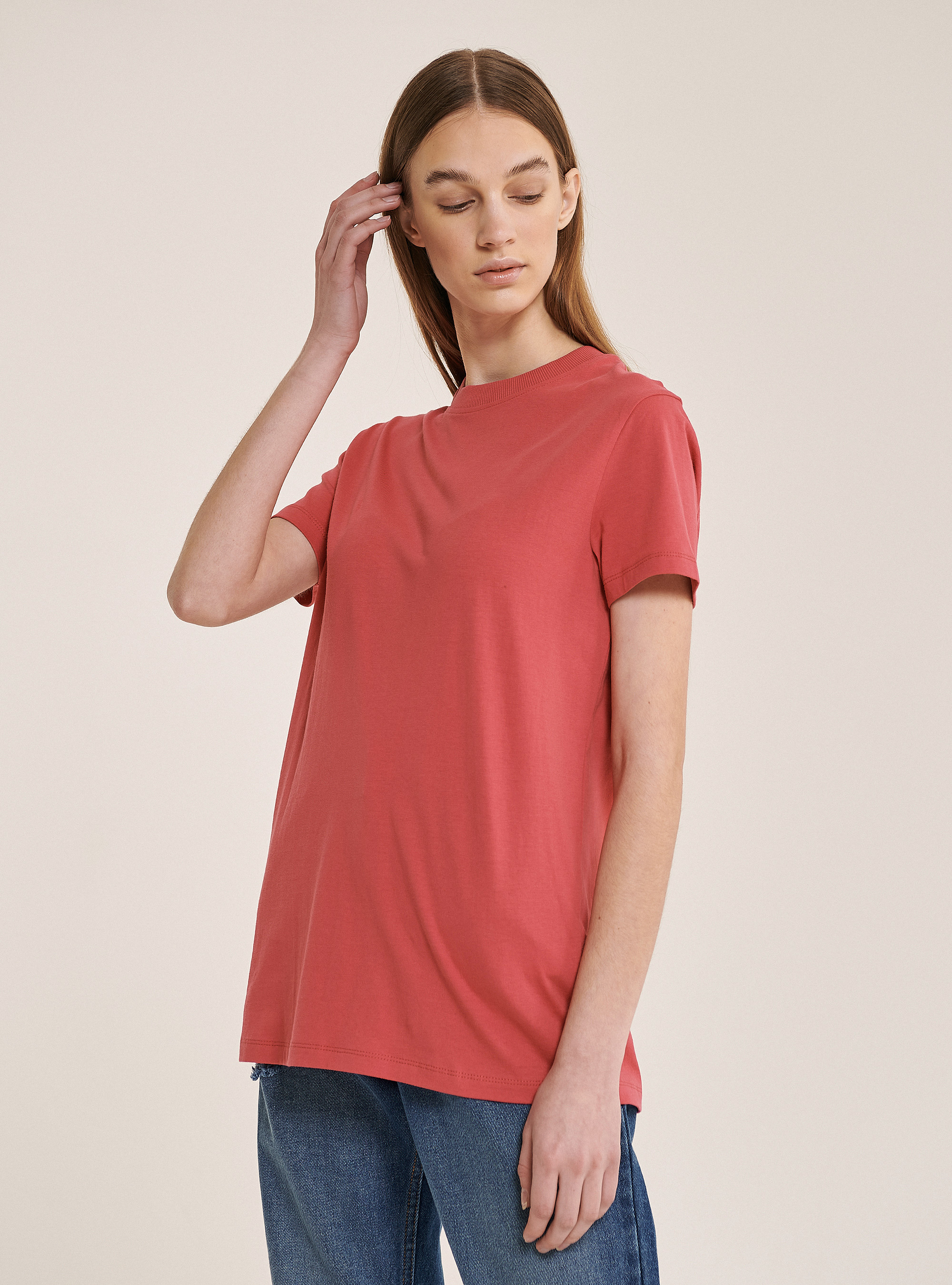T-shirt en coton peign&eacute; uni essentiel, C4463 PINK