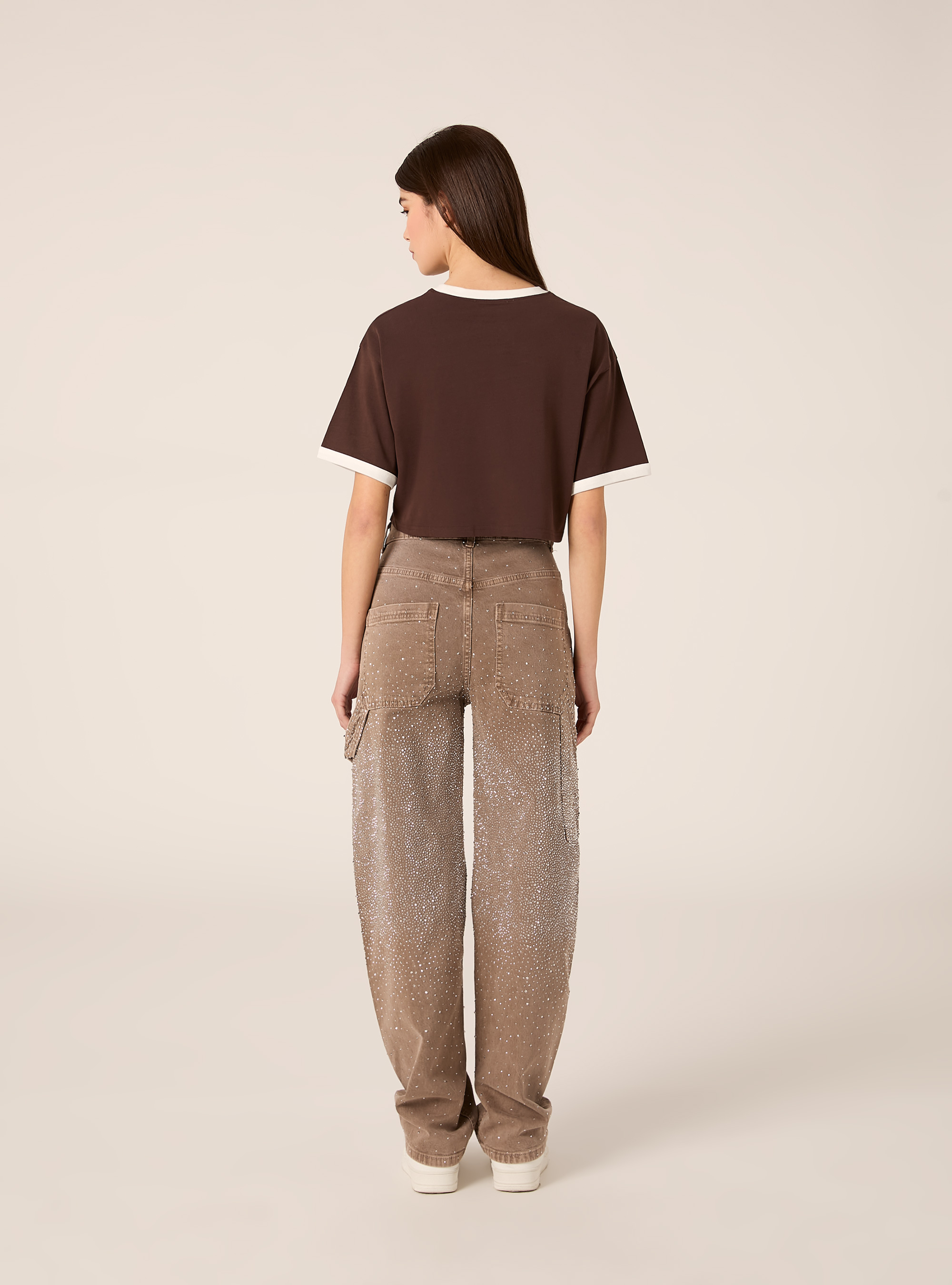 T-shirt crop stampa college, BR1 BROWN DARK