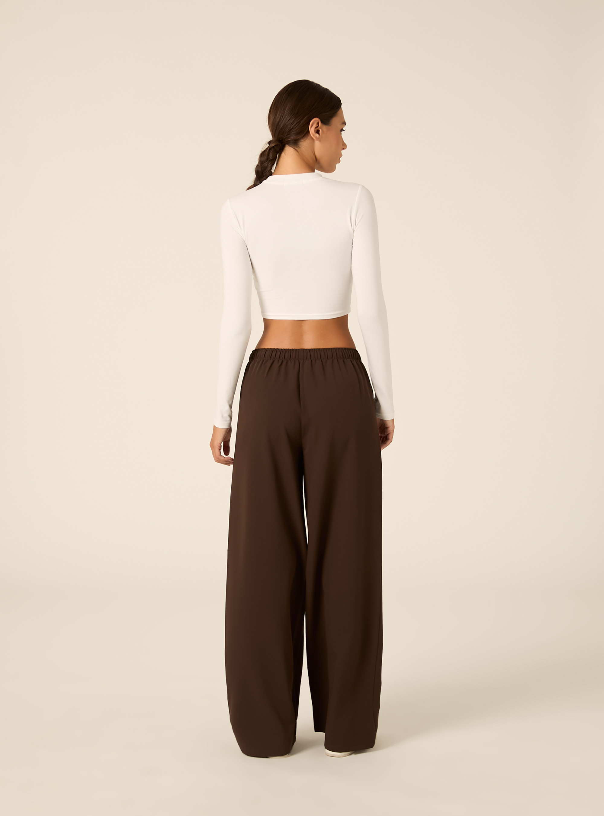 Pantaloni con elastico in vita straight, BR1 BROWN DARK