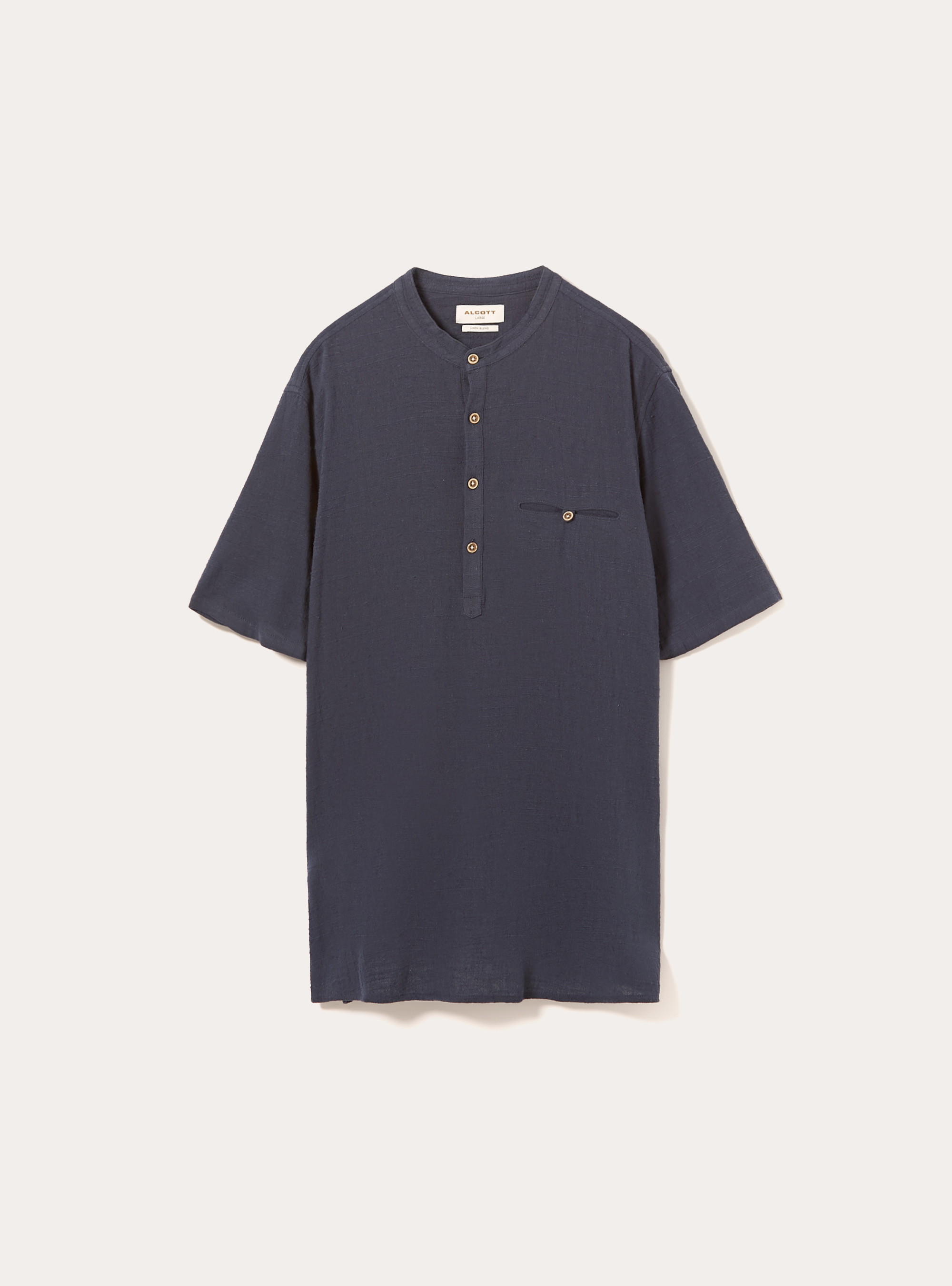 Linen blend shirt with Korean collar, NA2 NAVY MEDIUM