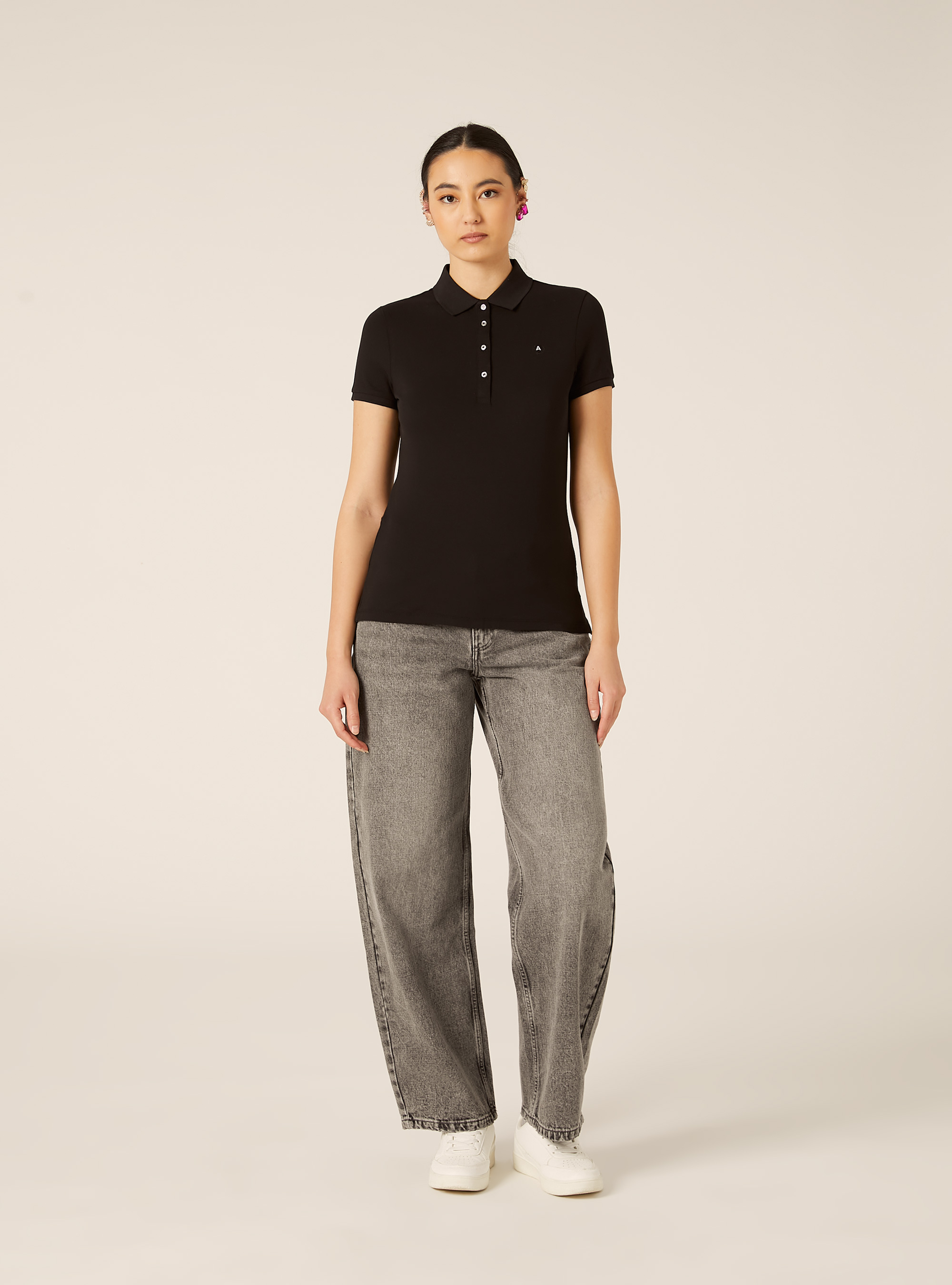 Polo Slim Fit avec Logo Brod&eacute;, BK1 BLACK