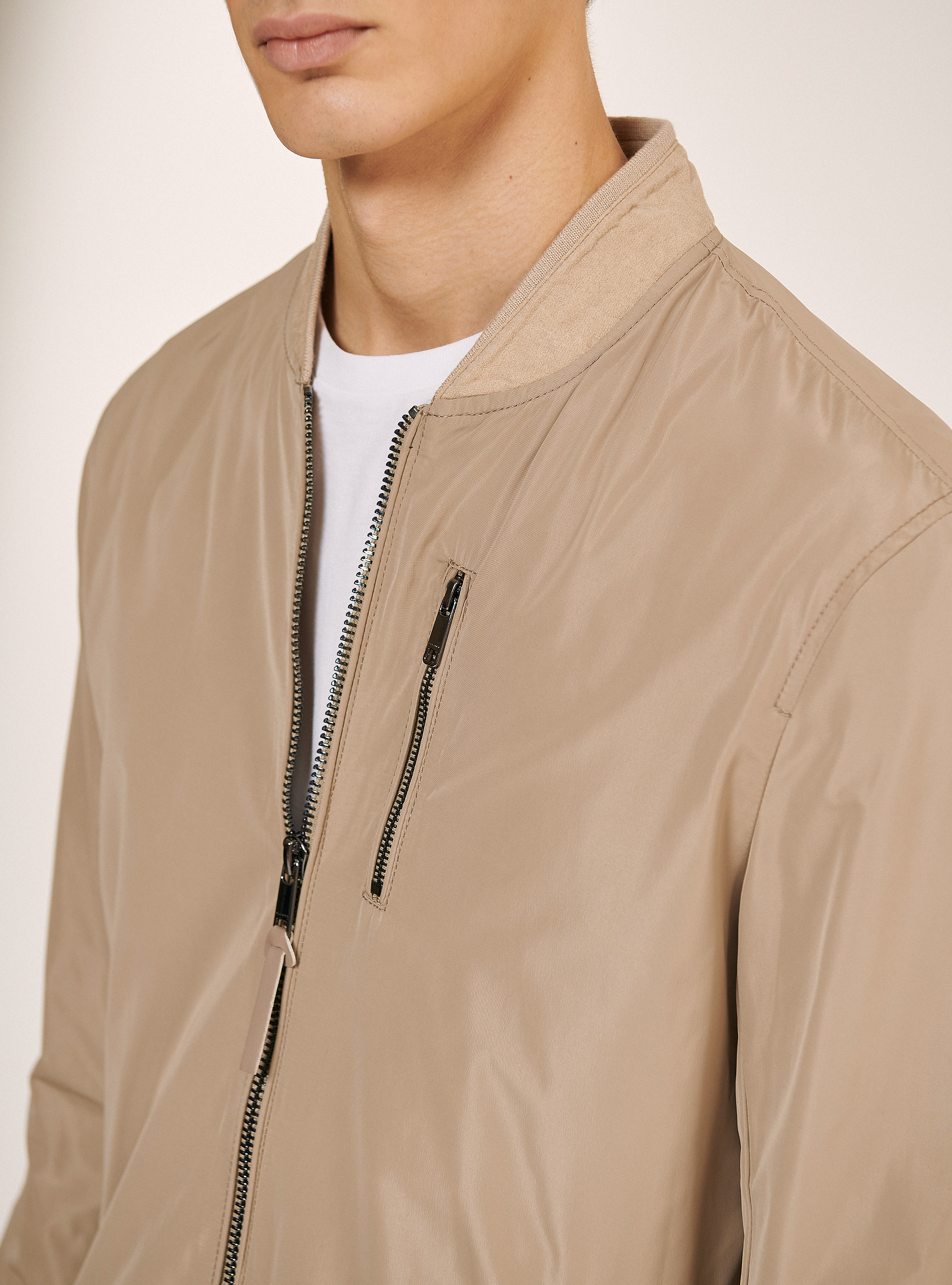 Zipped jacket in solid color, C518 BROWN